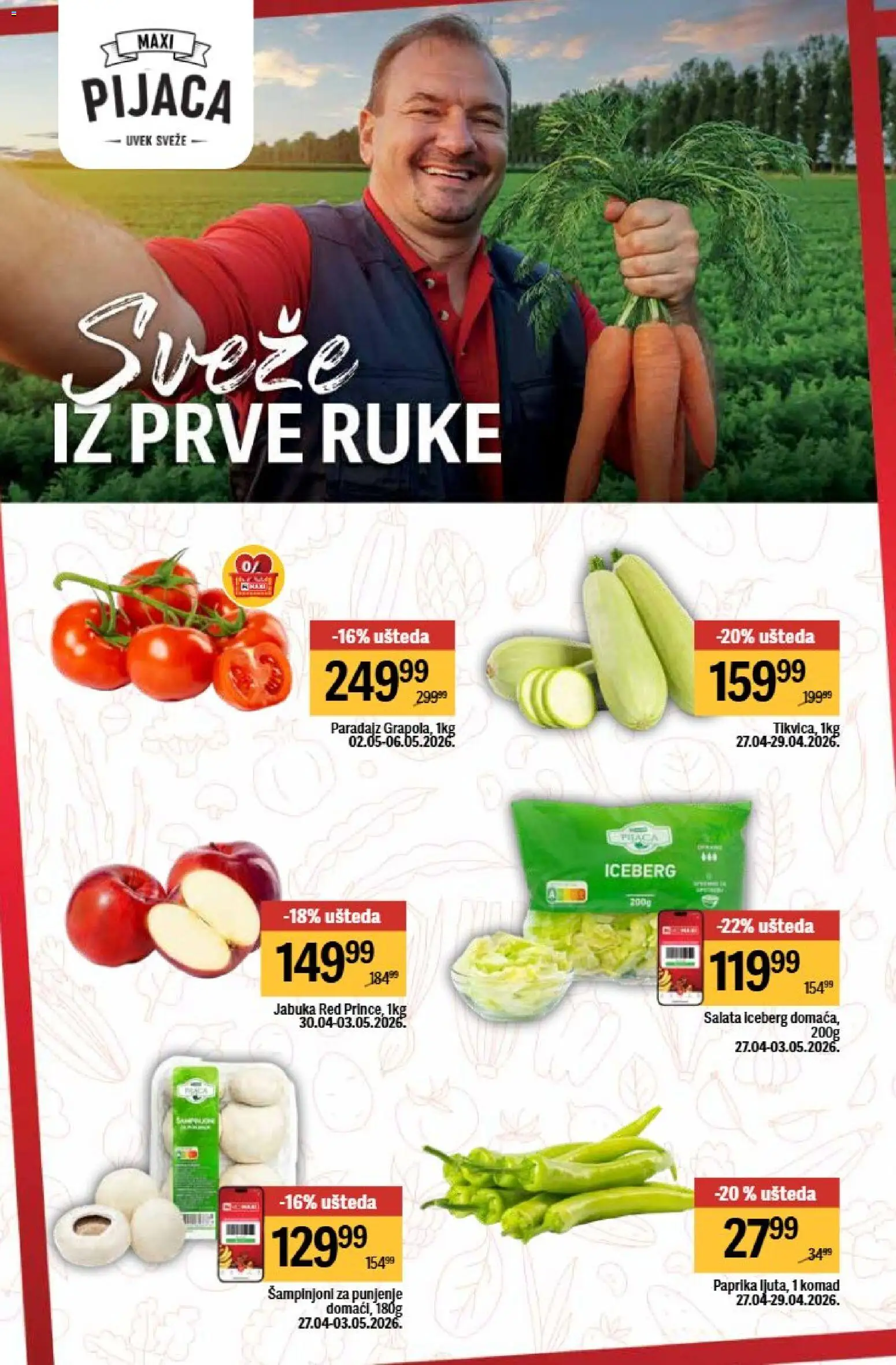 Maxi katalog - važi od 27.04.2026 | Strana: 20 | Proizvode: Salata, Paprika, Šampinjoni, Paradajz