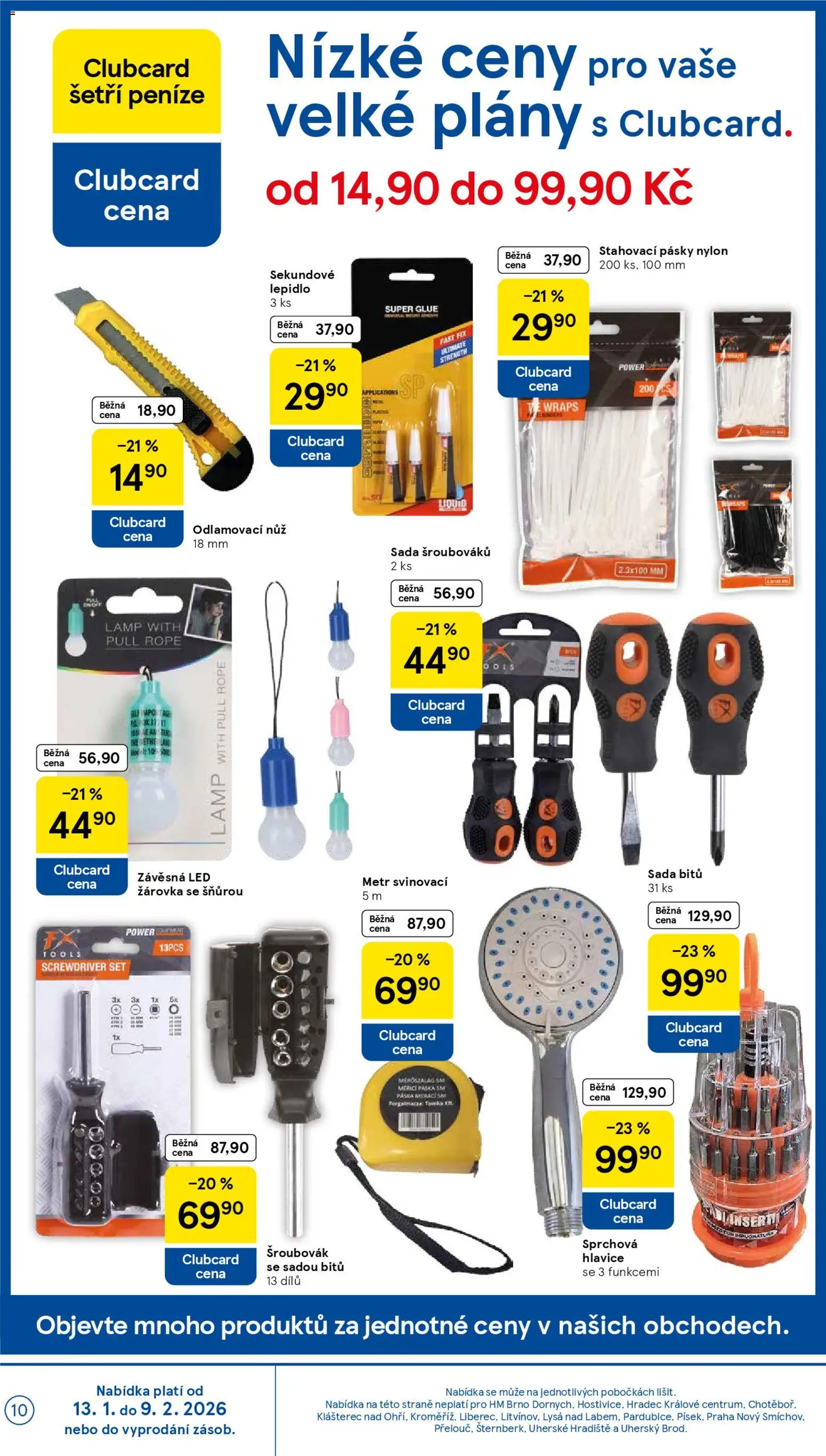 Tesco leták - Hypermarket od 14.01.2026 | Strana: 10 | Produkty: Sprchová hlavice, Šroubovák, Nůž, LED