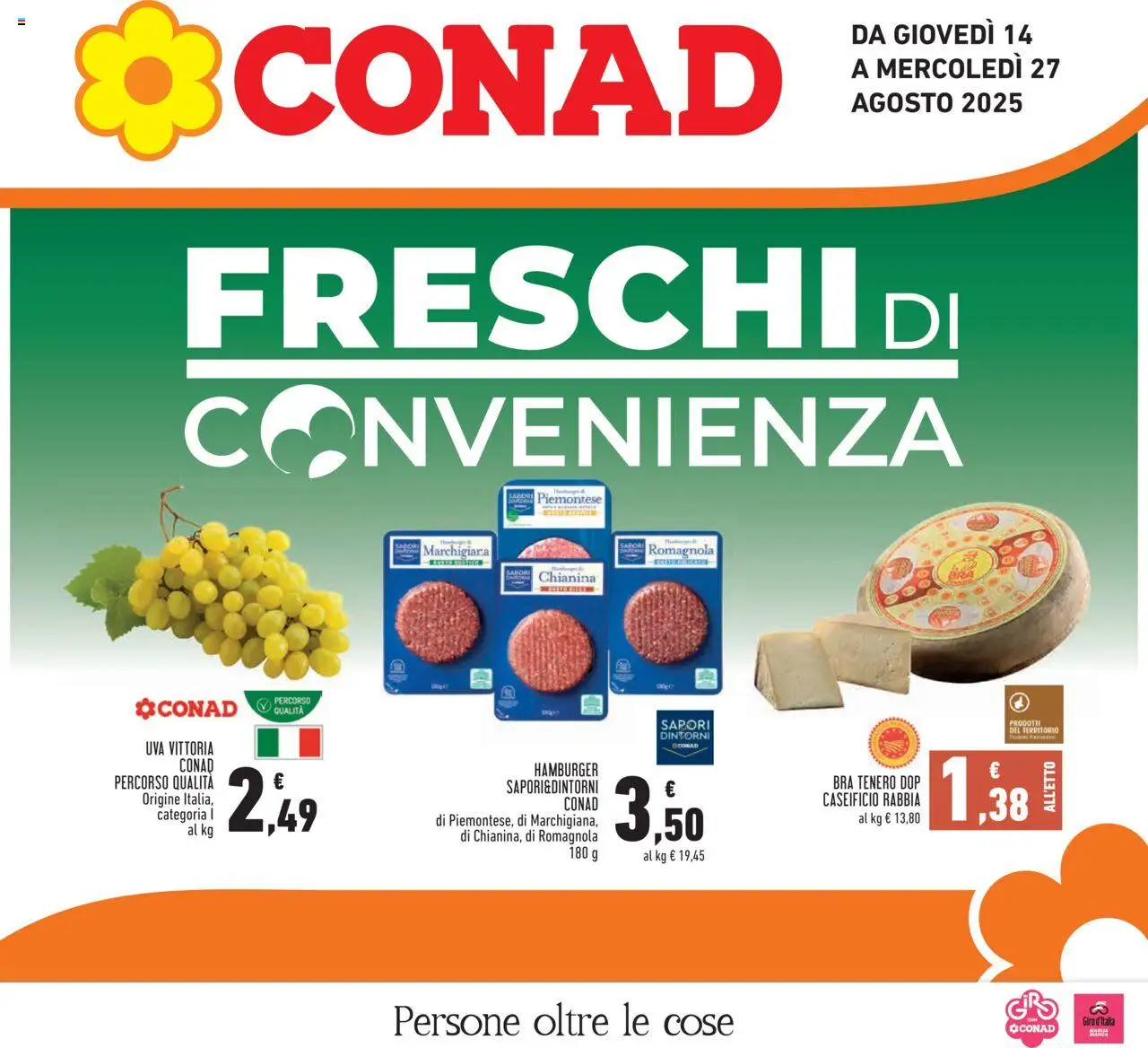 Volantino Conad del 14.08.2025 | Pagina: 1 | Prodotti: Uva, Hamburger