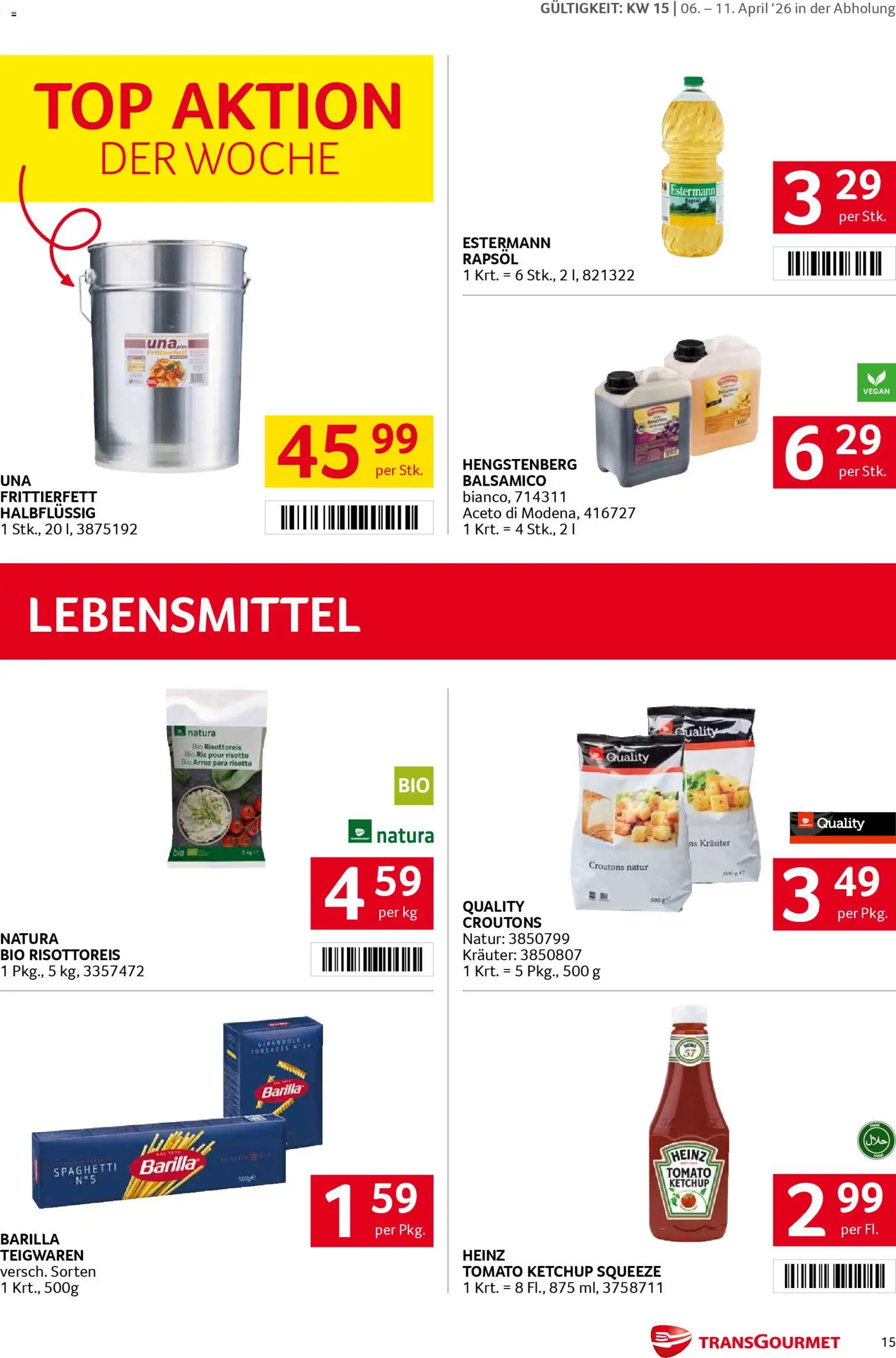 Transgourmet Flugblatt gültig ab 06.04.2026 | Seite: 15 | Produkte: Ketchup, Libacomb, Hajdina liszt