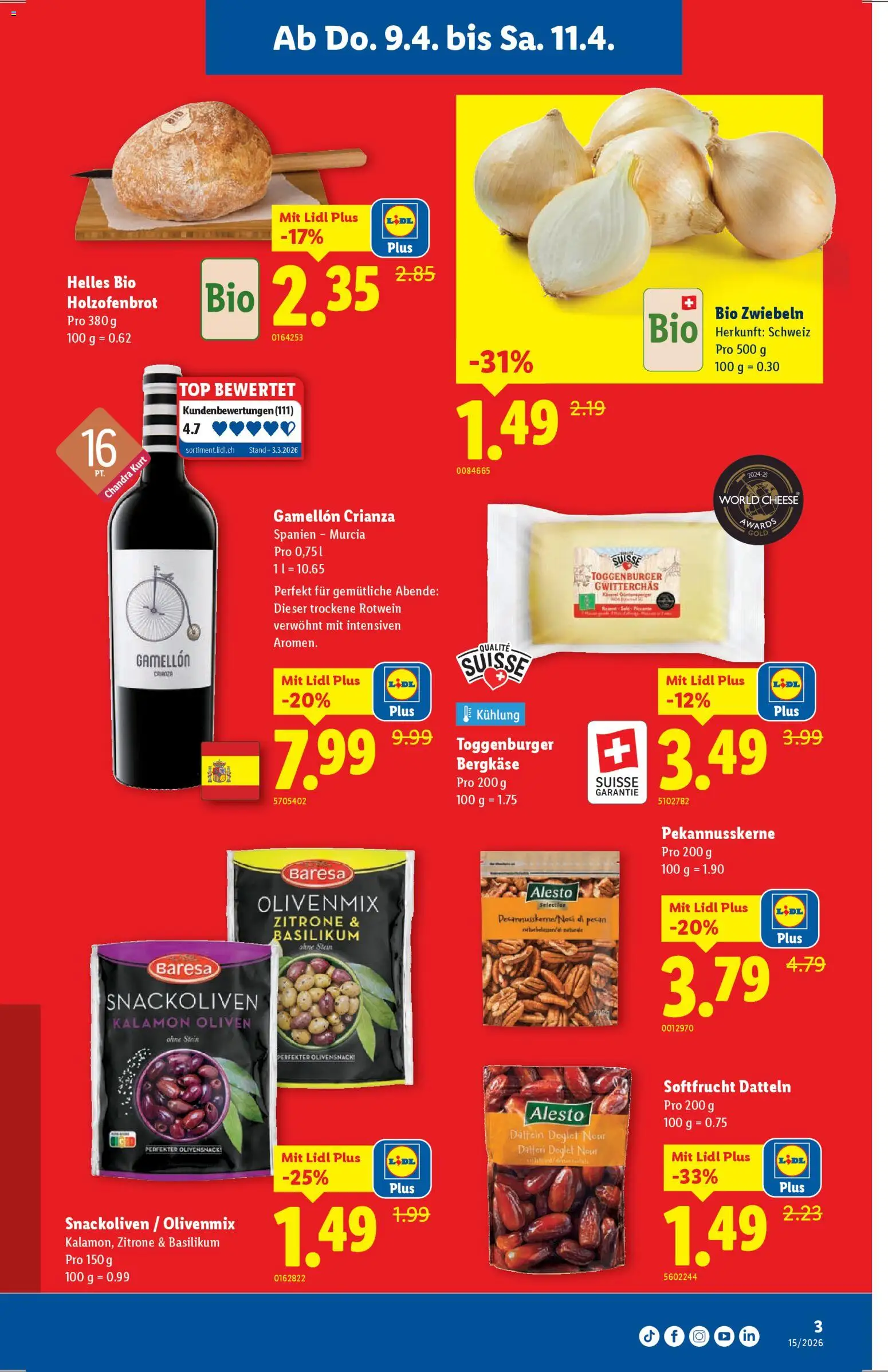 Lidl aktionen – gültig ab 09.04.2026 | Seite: 3 | Produkte: Rotwein, Zitrone, Zwiebeln, Top