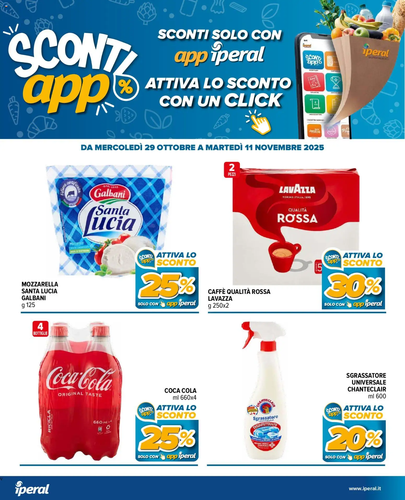 Volantino Iperal del 29.10.2025 | Pagina: 21 | Prodotti: Caffè, Mozzarella, Lavazza, Coca Cola