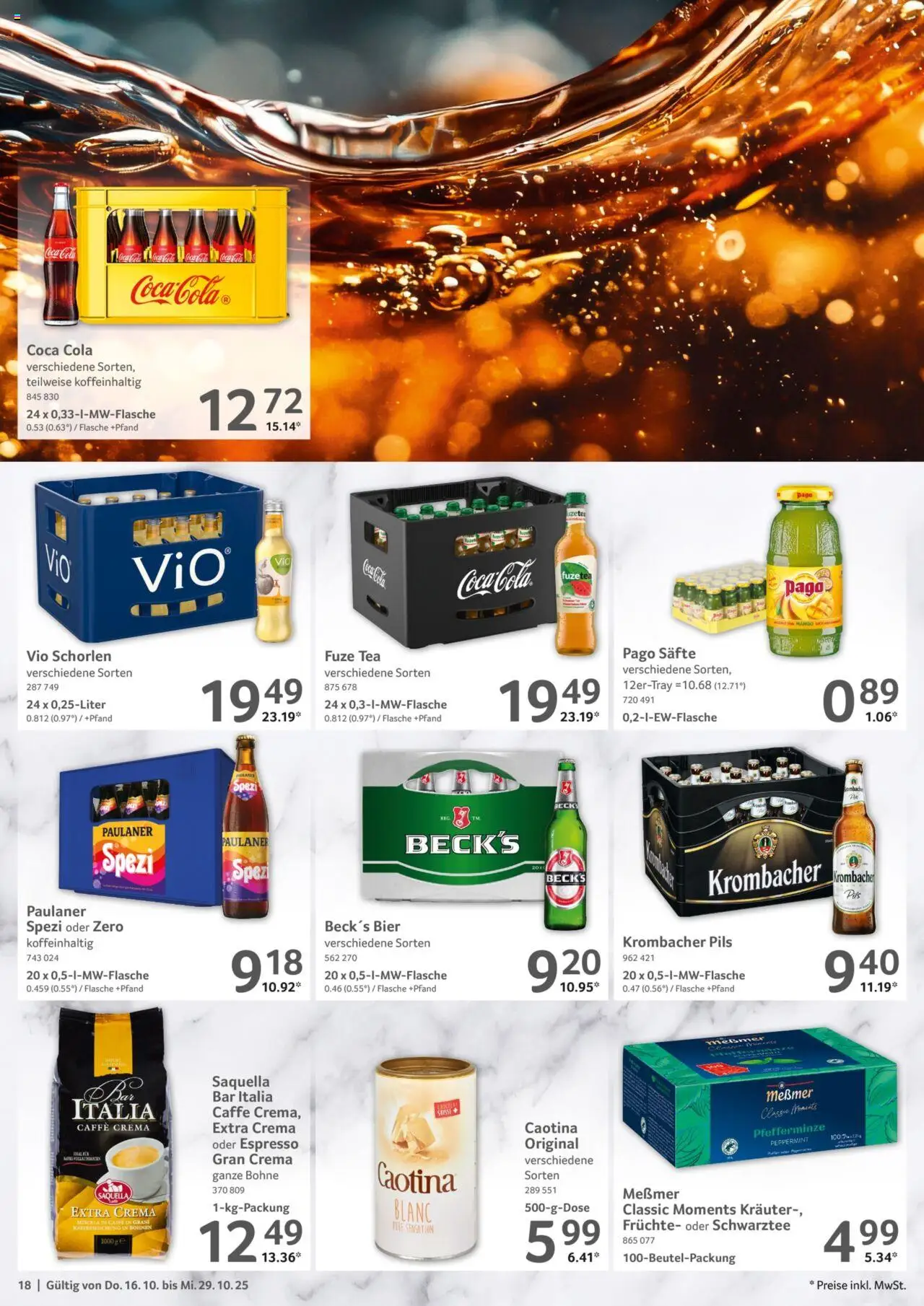 Selgros Gastronomie – gültig ab 16.10.2025 | Seite: 18 | Produkte: Coca cola, Messmer, Pils, Krombacher