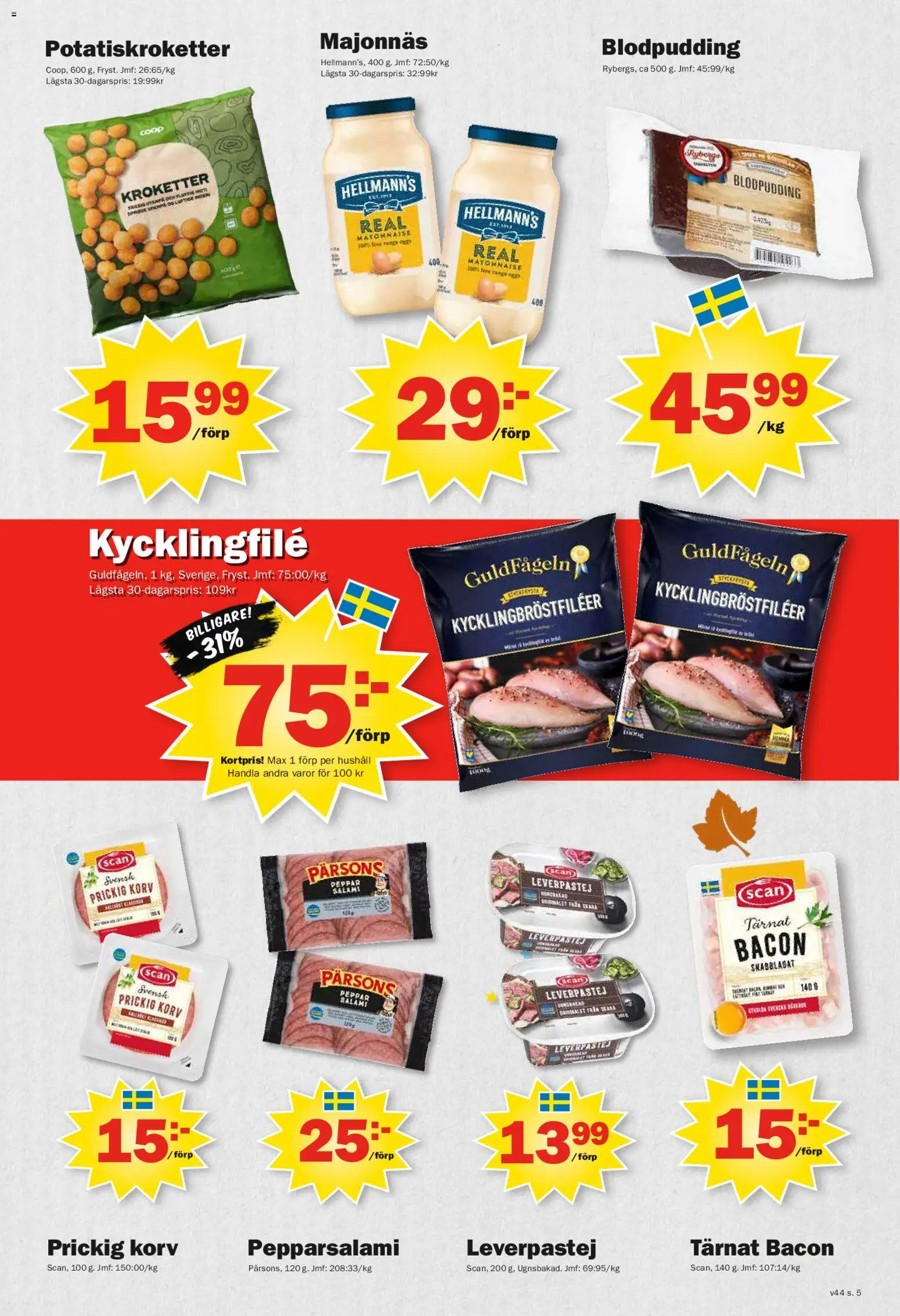 Pekås reklamblad aktuell från 27.10.2025 | Sida: 5 | Produkter: Kycklingfile, Leverpastej, Peppar, Salami