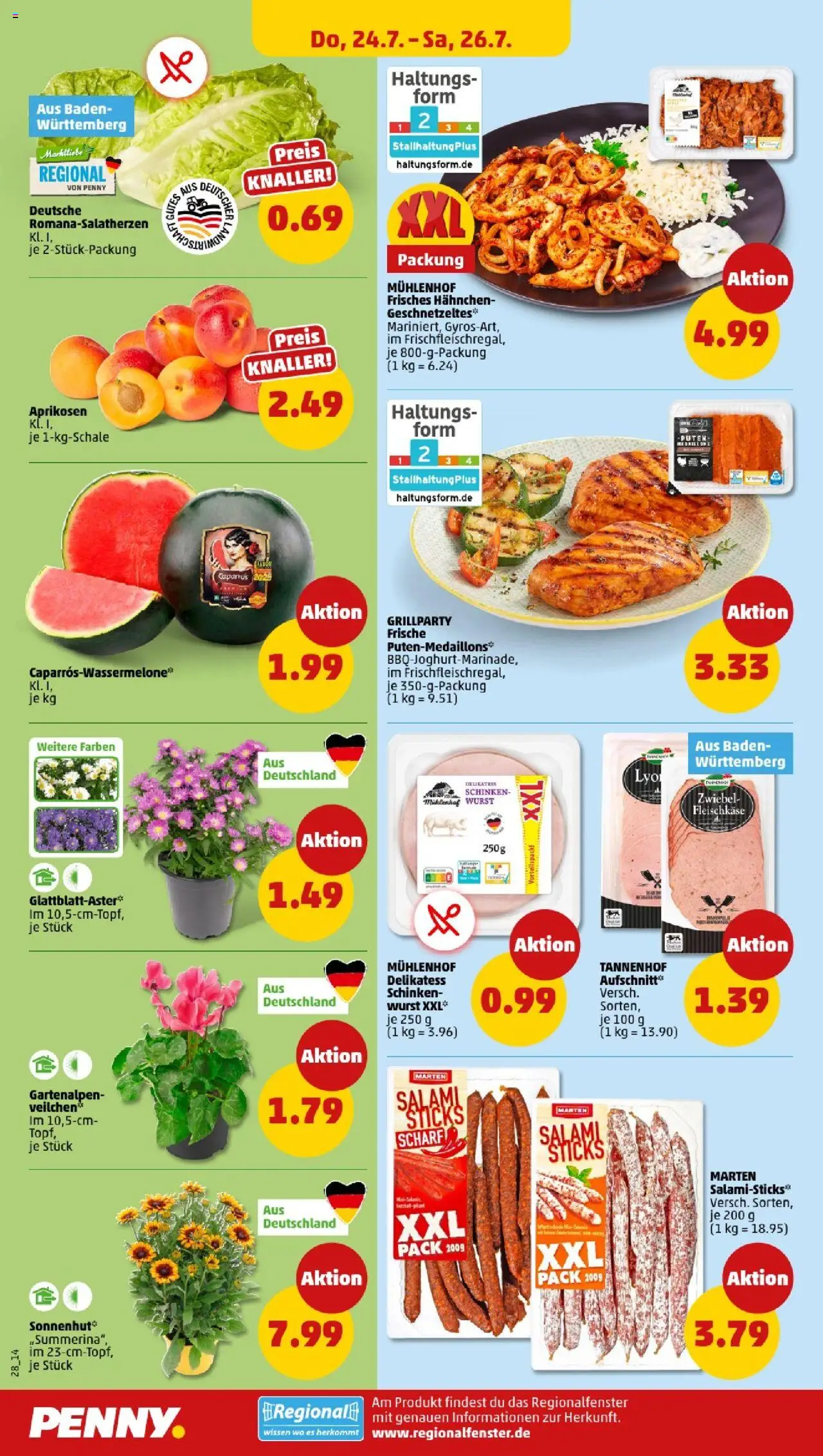 Penny - Baden-Württemberg - gültig ab dem 21.07.2025 | Seite: 28 | Produkte: Hahnchen, Wurst, Schinken
