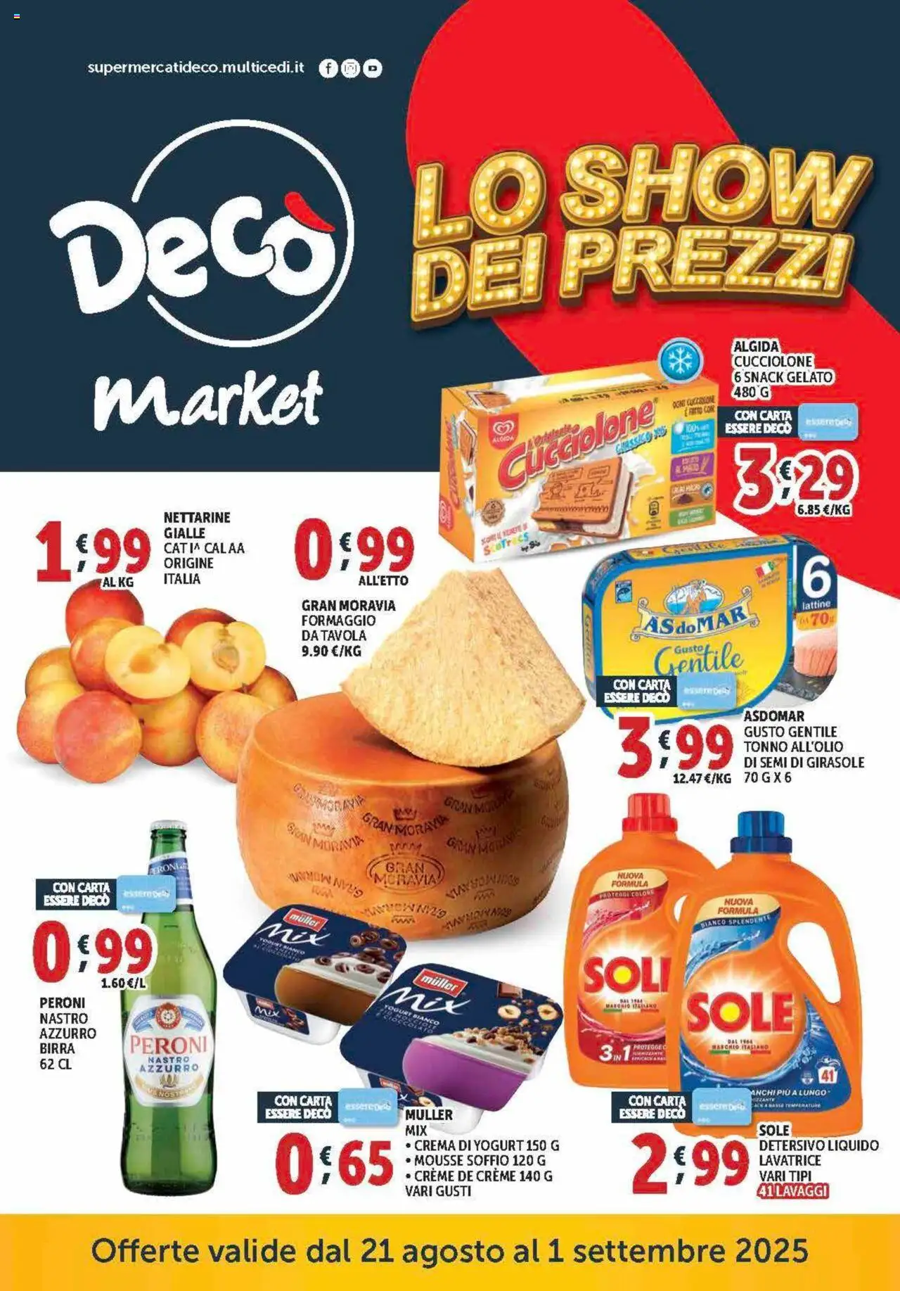 Volantino Decò del 21.08.2025 | Pagina: 1 | Prodotti: Yogurt, Birra, Gelato, Formaggio