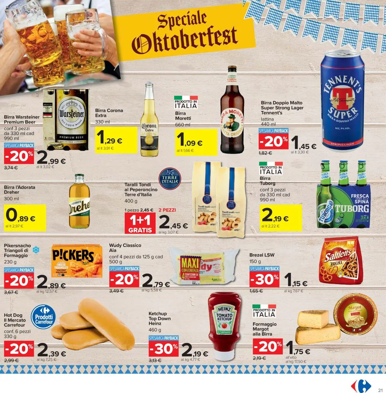 Volantino Carrefour del 26.09.2025 | Pagina: 21 | Prodotti: Birra, Formaggio, Peperoncino, Taralli