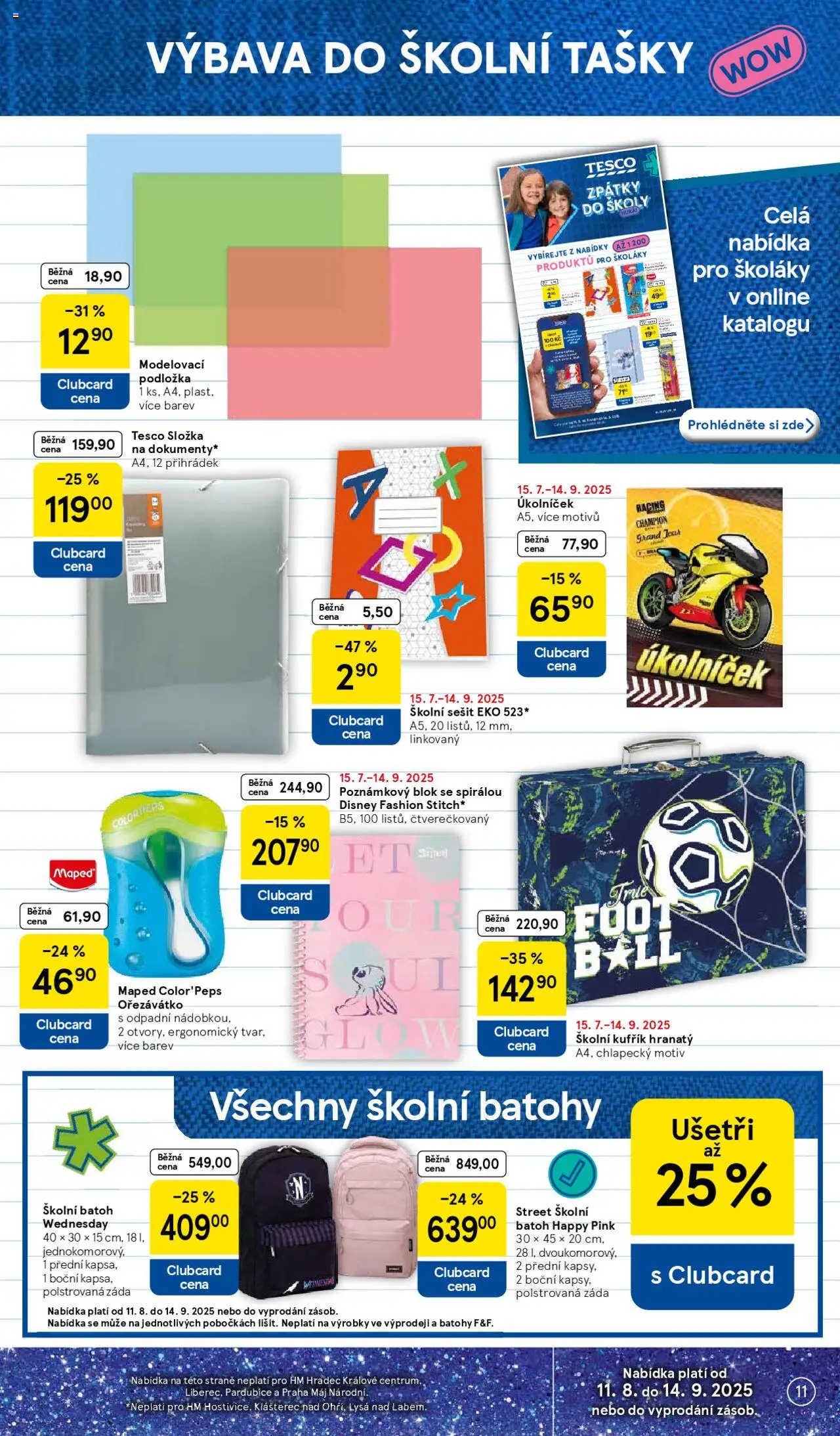 Tesco leták - Hypermarket od 13.08.2025 | Strana: 11 | Produkty: Kufřík, Notebook, Tašky, Školní batohy