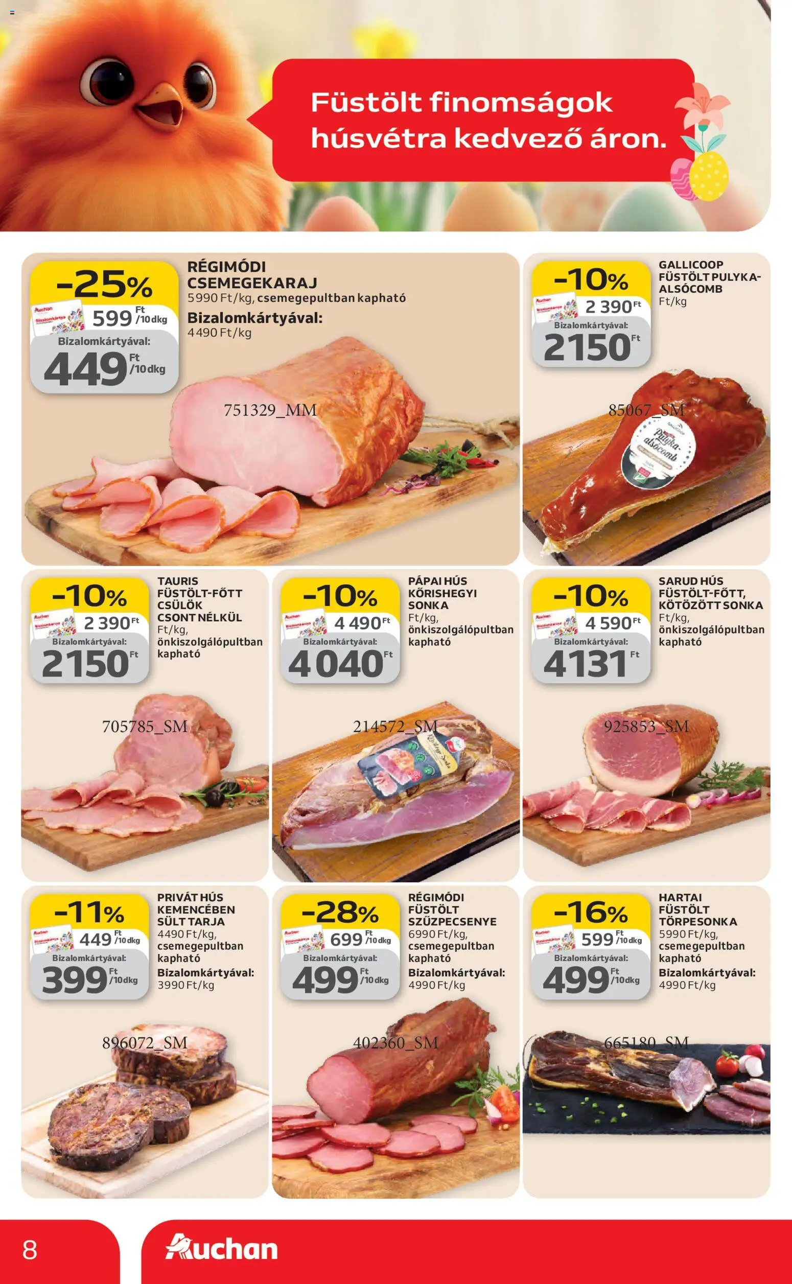 Auchan akciós ujság - amely érvényes a következő dátumtól: 26.02.2026 | Oldal: 8 | Termékek: Hús, Tarja, Kötözött sonka, Szűzpecsenye