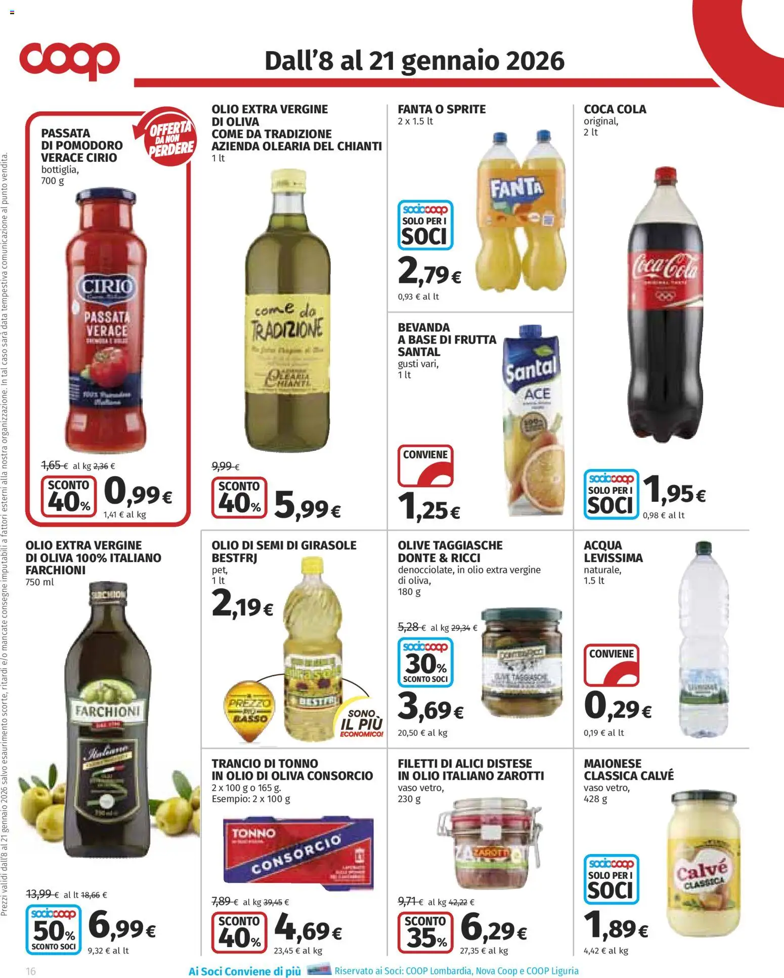 Volantino COOP del 08.01.2026 | Pagina: 16 | Prodotti: Maionese, Pomodoro, Tonno, Olio di semi di girasole