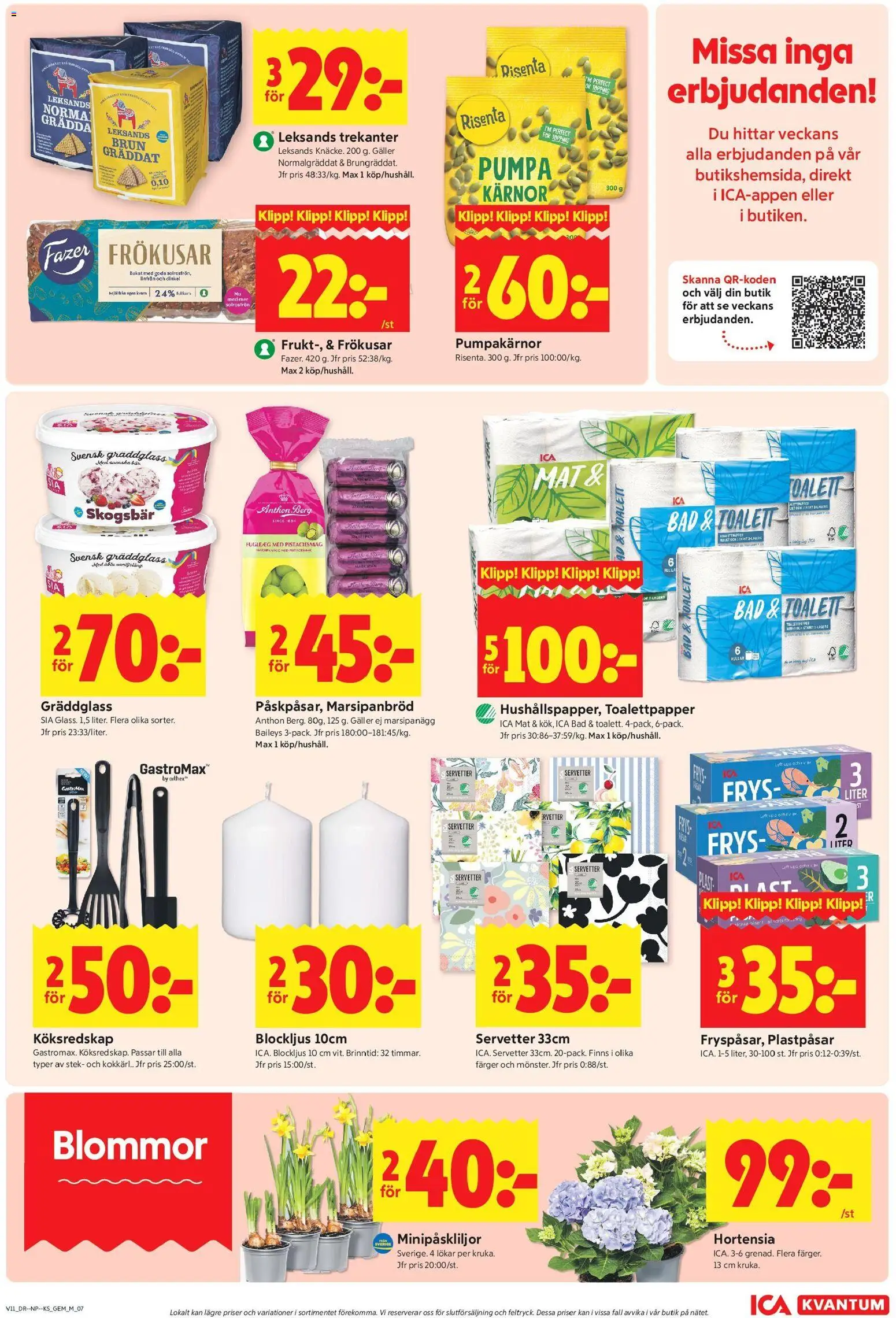 ICA Kvantum reklamblad aktuell från 09.03.2026 | Sida: 9 | Produkter: Toalettpapper, Toalett, Servetter, Pumpa
