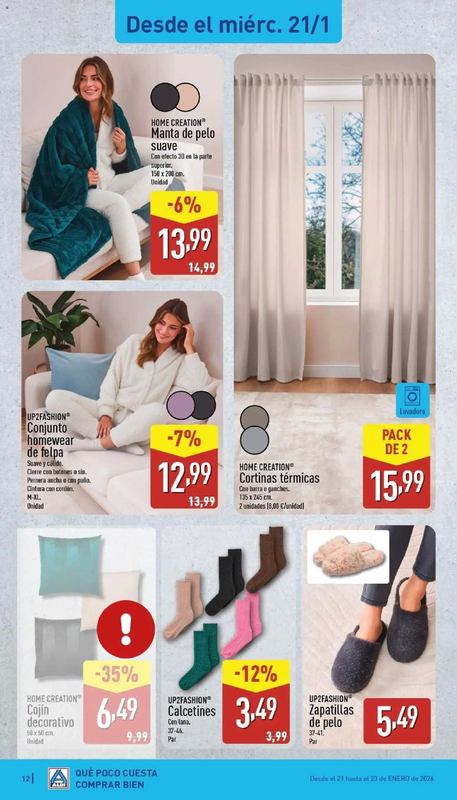Aldi folleto Canarias │ válido desde el 19.01.2026 | Página: 12 | Productos: Zapatillas, Manta, Lavadora, Cojín