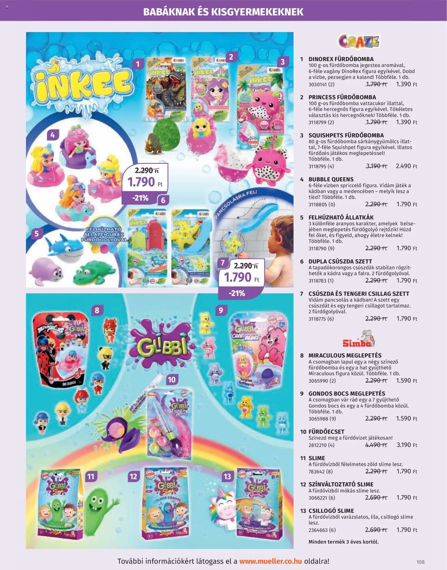 Müller akciós ujság - amely érvényes a következő dátumtól: 27.10.2025 | Oldal: 108 | Termékek: Fürdőbomba, Csúszda, Játék