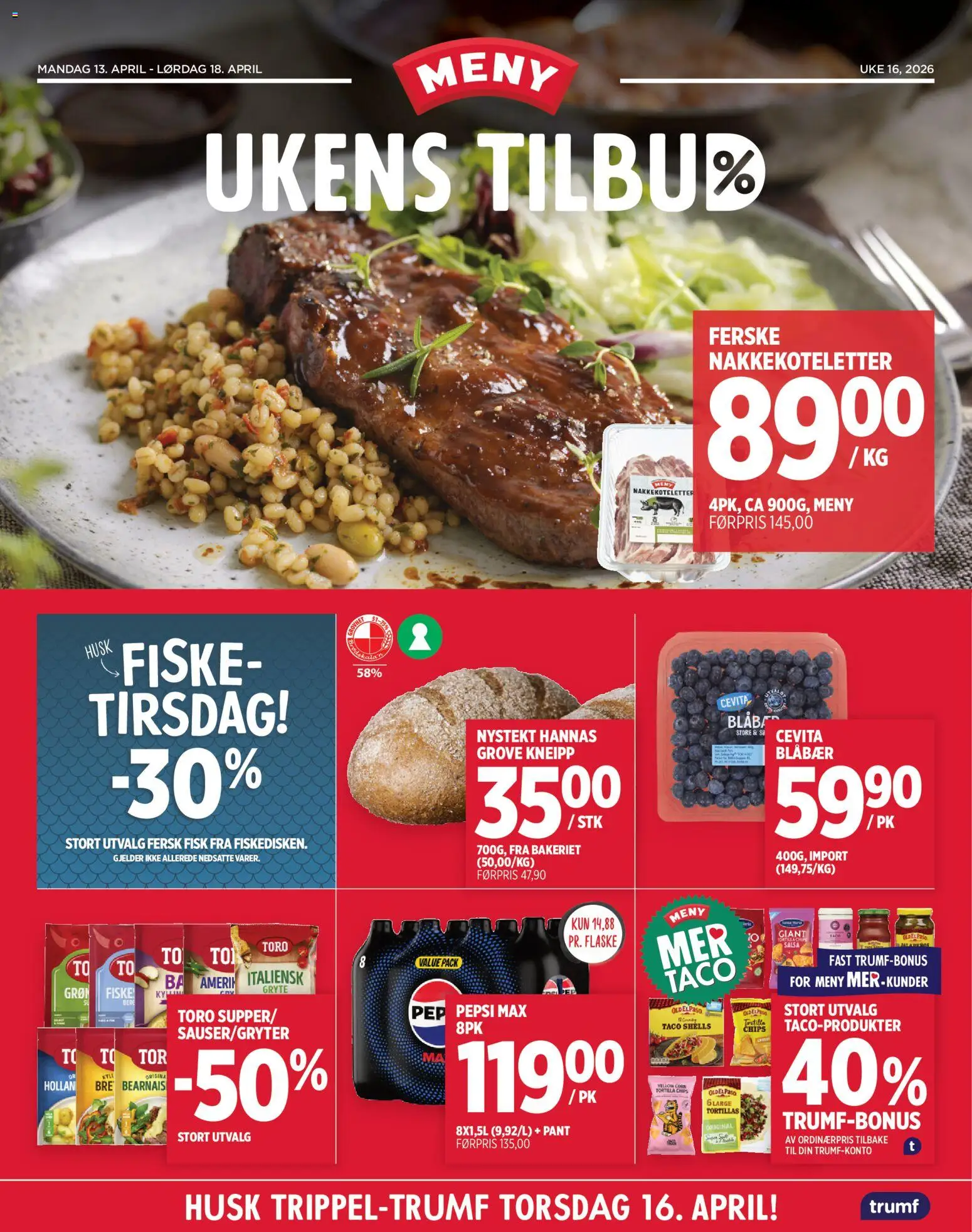 {H1} | Side: 1 | Produkter: Fisk, Kirsebær, Маслянка, Taco