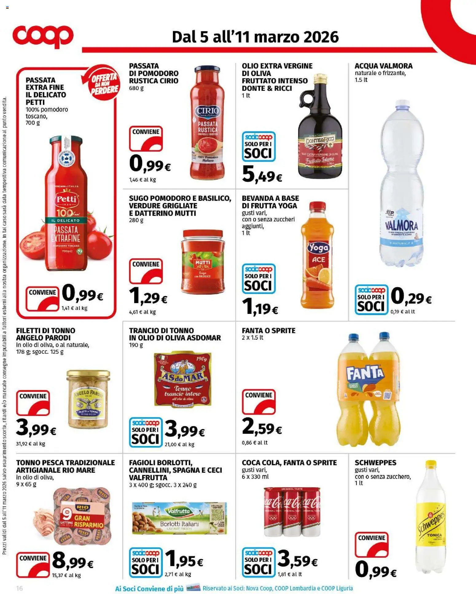 Volantino COOP del 05.03.2026 | Pagina: 16 | Prodotti: Fagioli, Acqua, Verdure, Olio di Oliva