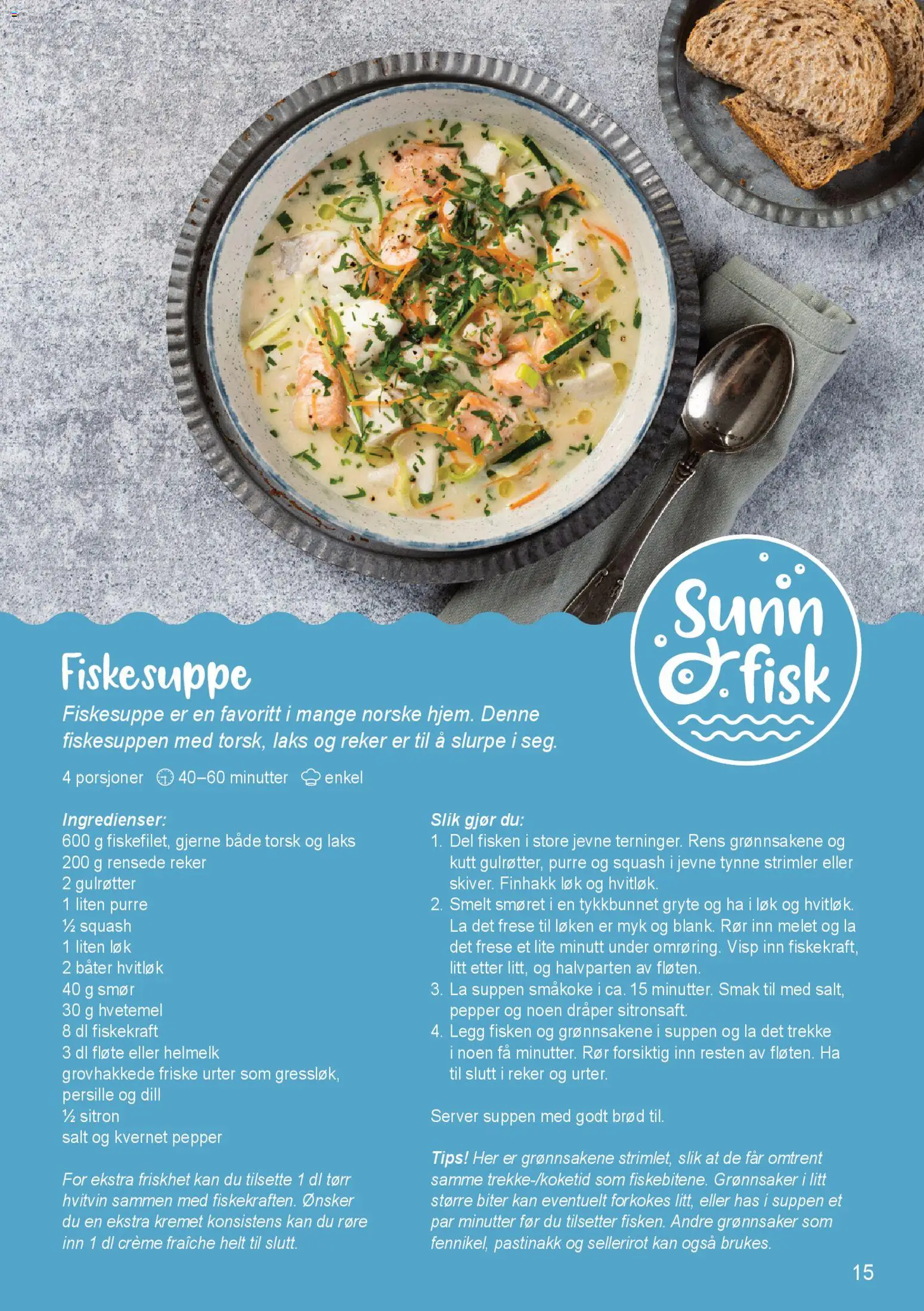 {H1} | Side: 15 | Produkter: Smør, Crème Fraîche, Urter, Суміш дитяча