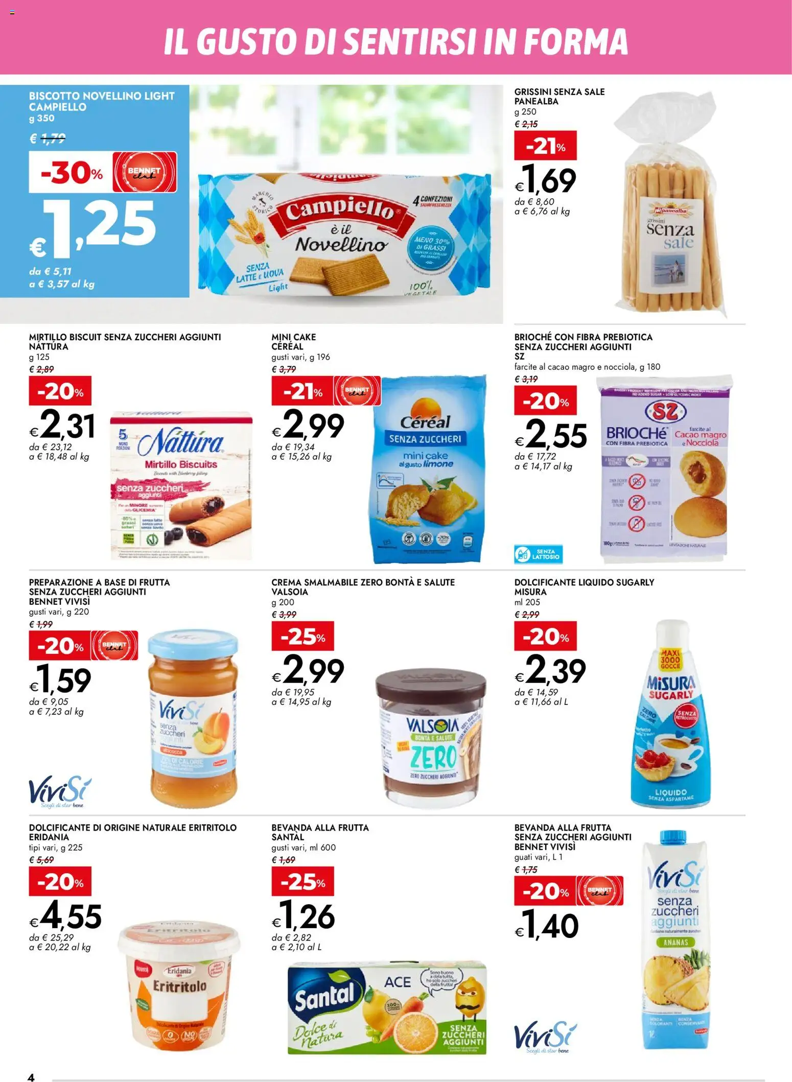 Volantino bennet del 02.04.2026 | Pagina: 4 | Prodotti: Dolcificante, Crema, Ananas, Grissini