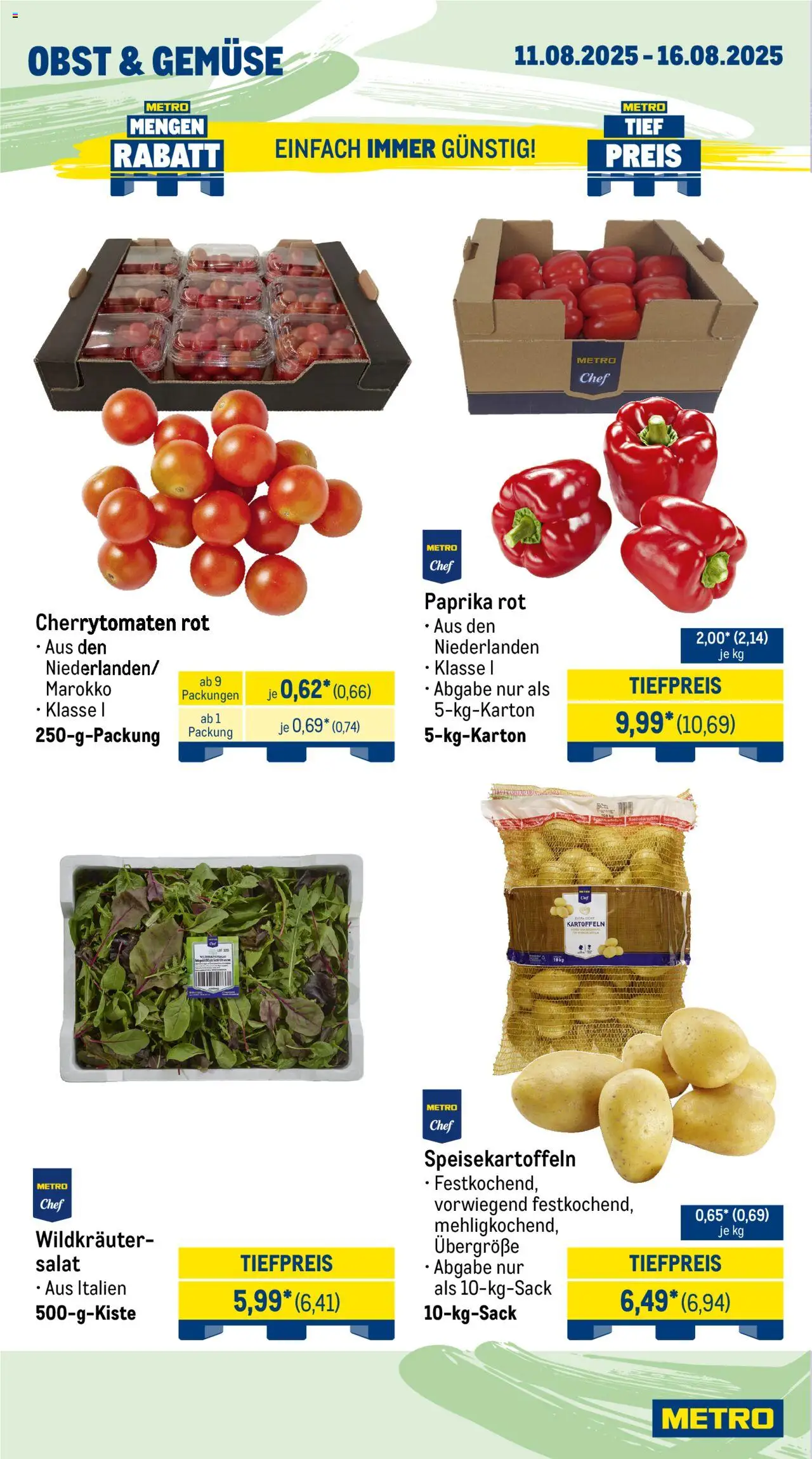 Metro Wochen-Angebote Gastro - gültig ab dem 11.08.2025 | Seite: 8 | Produkte: Paprika rot, Kartoffeln, Paprika, Salat