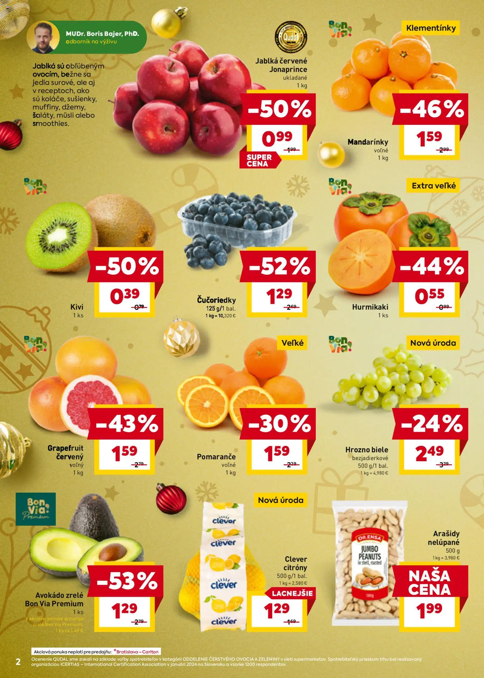 Nové Billa akcie – leták je platný od 26.11.2025 | Strana: 2 | Produkty: Čučoriedky, Mango, Arašidy, Hrozno