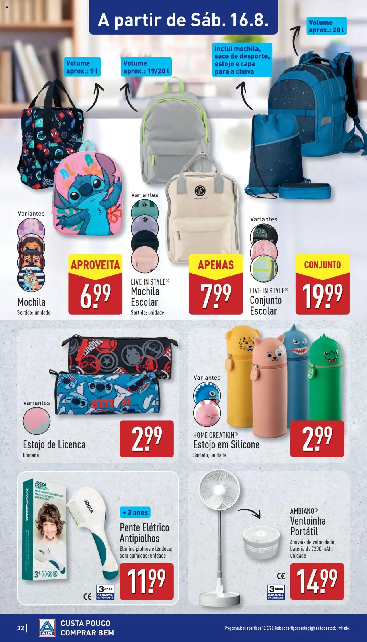 Aldi folheto │ válido de 11.08.2025 | Página: 32 | Produtos: Mochila, Pente, Bateria