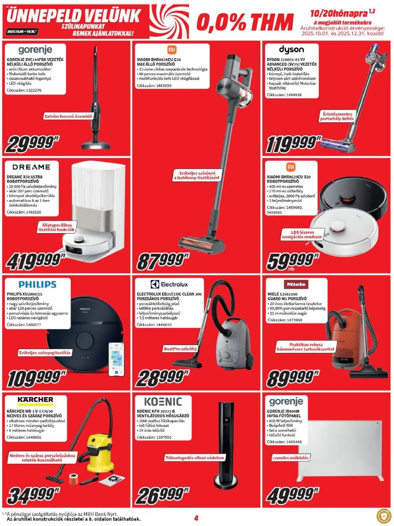 Media Markt akciós ujság - amely érvényes a következő dátumtól: 08.10.2025 | Oldal: 4 | Termékek: Szemetes, Akkumulátor, Kefe, Miele