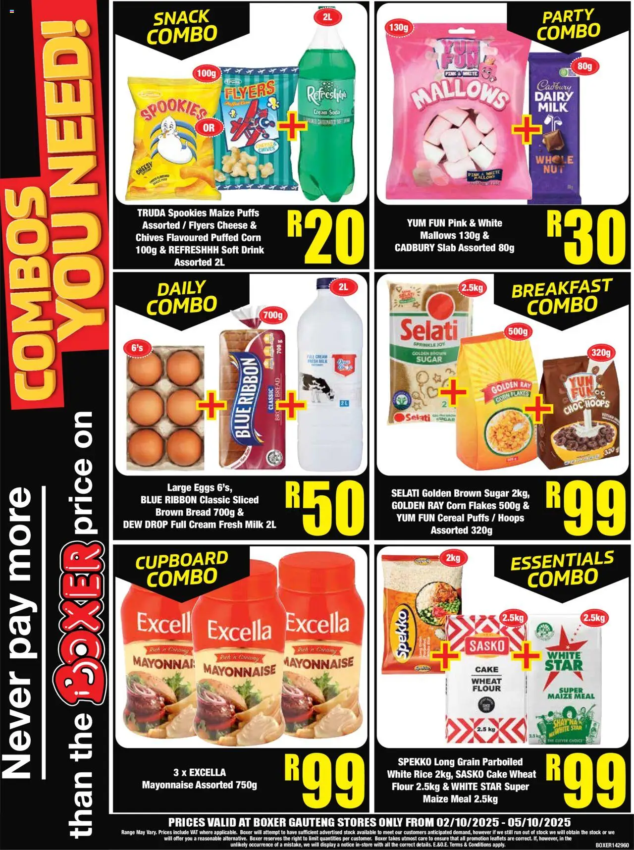 New Boxer catalogue – valid from 02.10.2025 | Page: 4 | Products: Maize meal, Milk, Cream, Stock