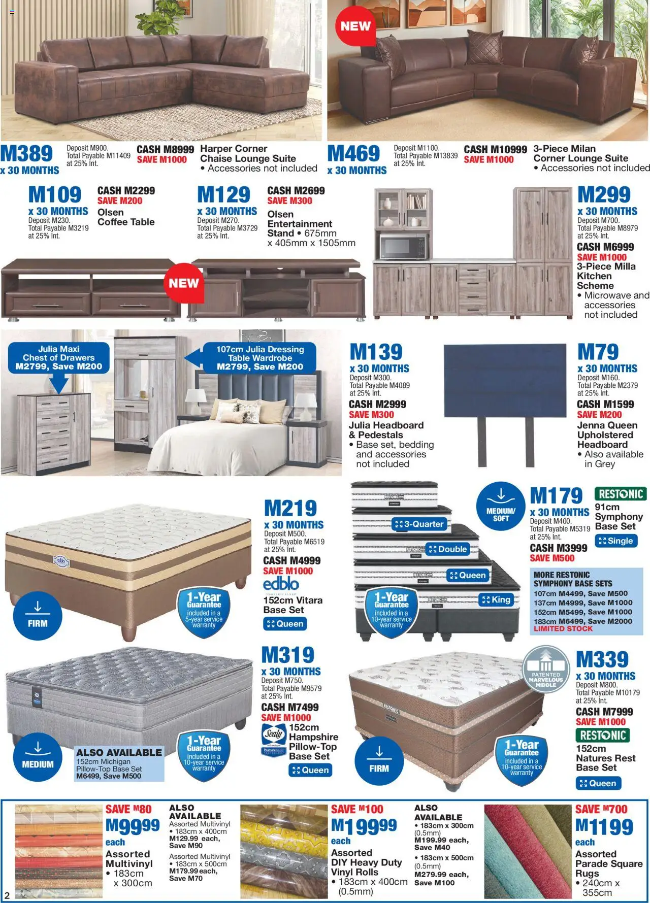 OK Furniture - Lesotho Lowest Prices Specials │ valid from 20.08.2025 | Page: 2 | Products: Headboard, Coffee table, Lounge suite, Stock