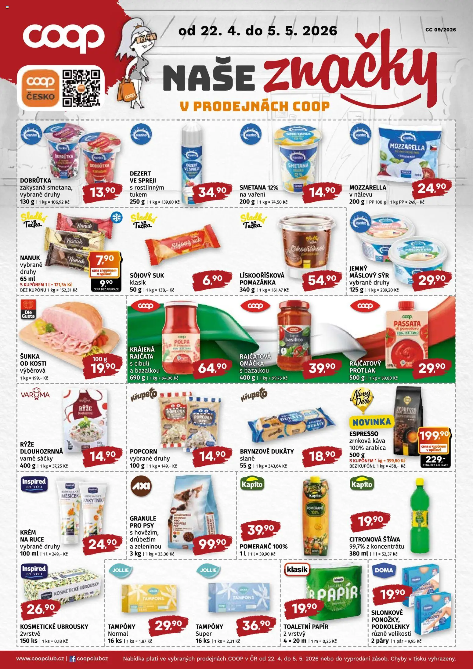 Coop leták - Středočeský region od 22.04.2026 | Strana: 4 | Produkty: Šunka, Krém, Popcorn, Mozzarella