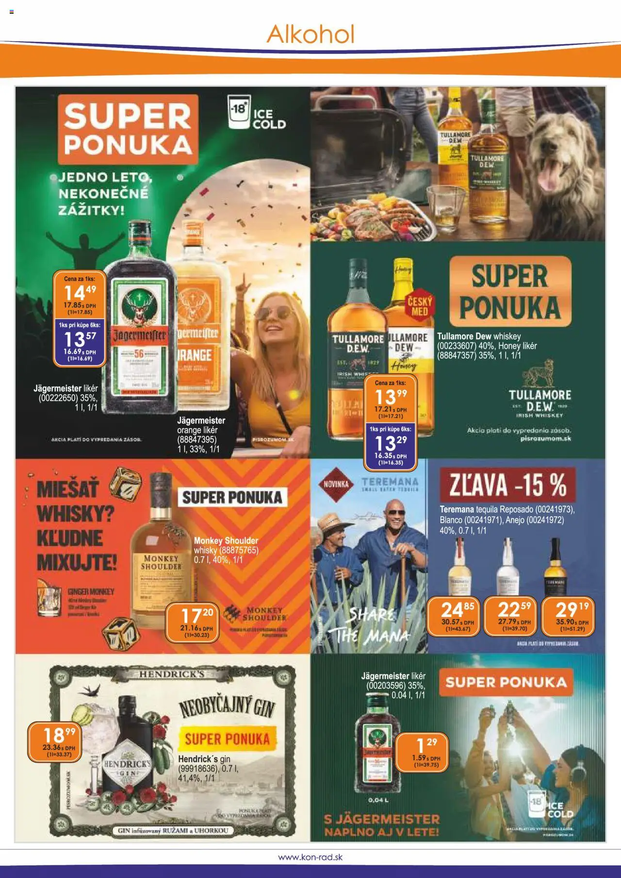 KON - RAD leták │ platný od 01.08.2025 | Strana: 2 | Produkty: Jägermeister, Gin, Whisky, Tequila