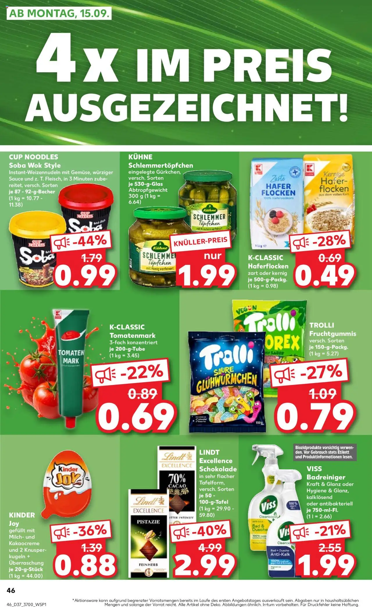 Kaufland prospekt Rostock	 – gültig ab 11.09.2025 | Seite: 46 | Produkte: Schokolade, Tomaten, Kinder joy, Flocken