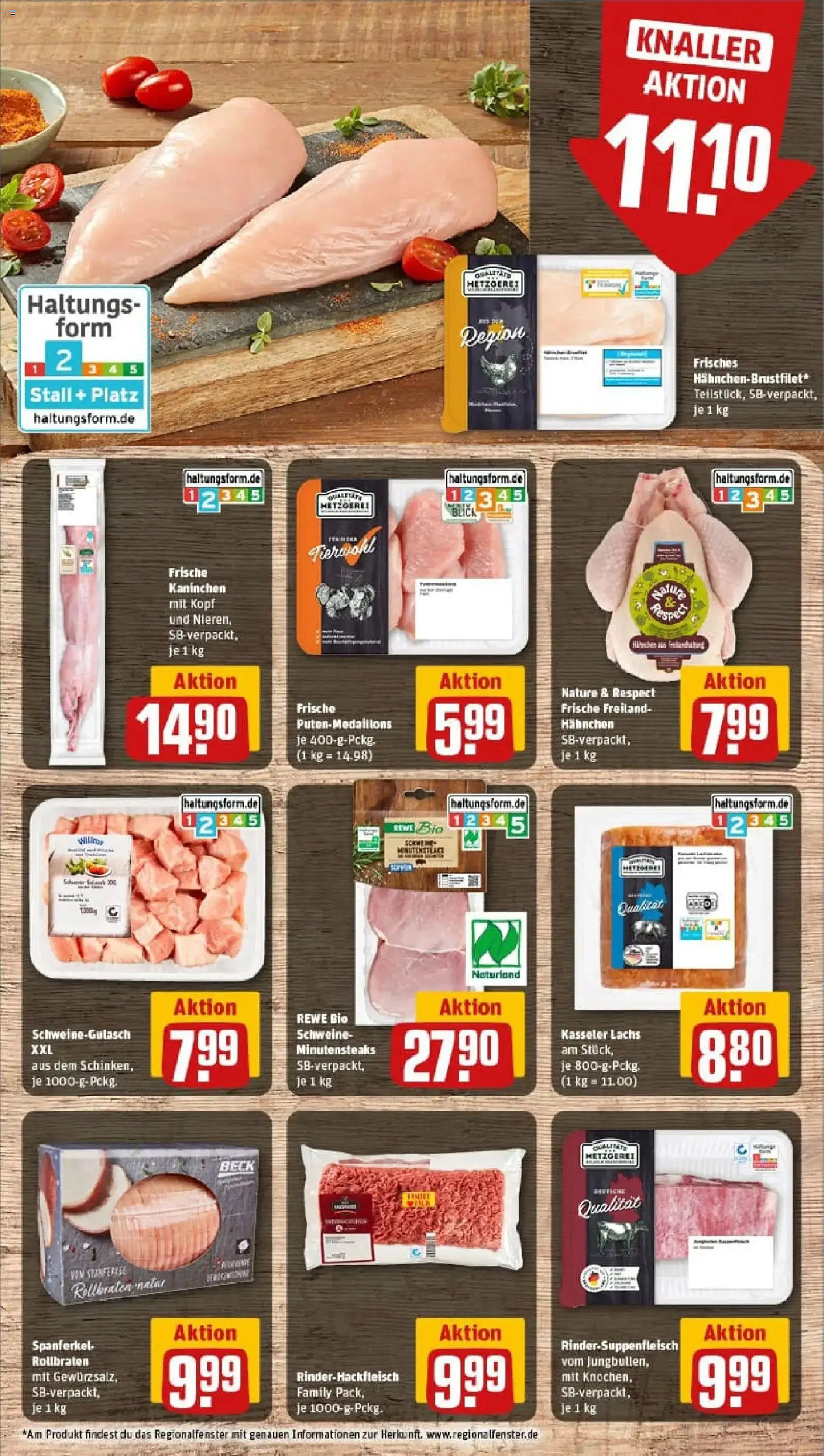 Rewe prospekt Nieheim	 – gültig ab 26.01.2026 | Seite: 10 | Produkte: Schweinegulasch, Hahnchen, Kaninchen, Lachs