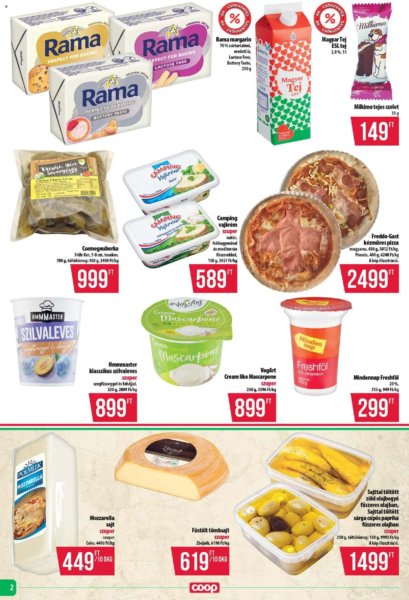 COOP akciós ujság - amely érvényes a következő dátumtól: 26.02.2026 | Oldal: 2 | Termékek: Margarin, Tej, Sajt, Pizza