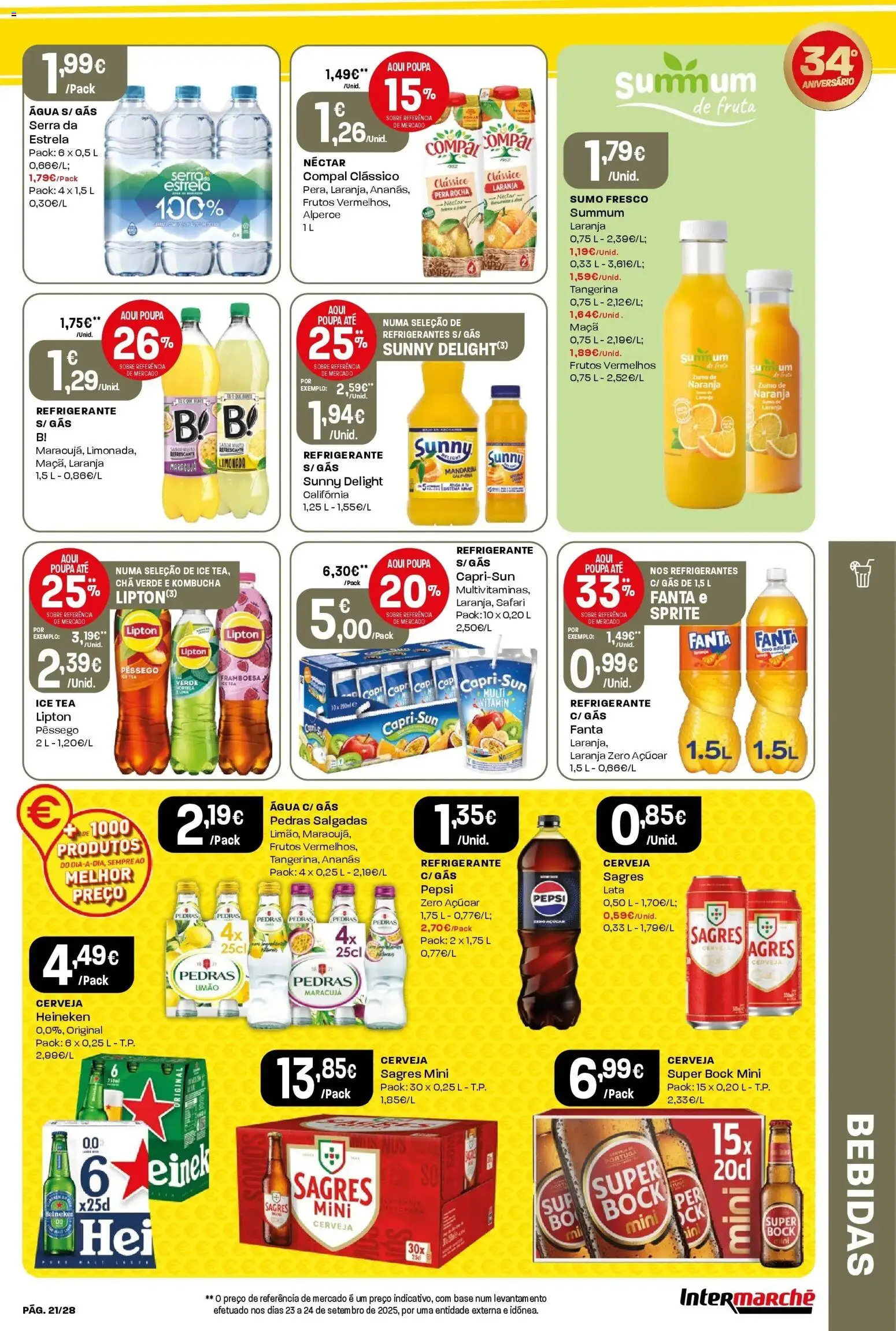 Intermarché - Aniversário à la poupança. » de 30/10/2025 - 05/11/2025 | Página: 21 | Produtos: Kombucha, Super bock, Sumo, Açúcar