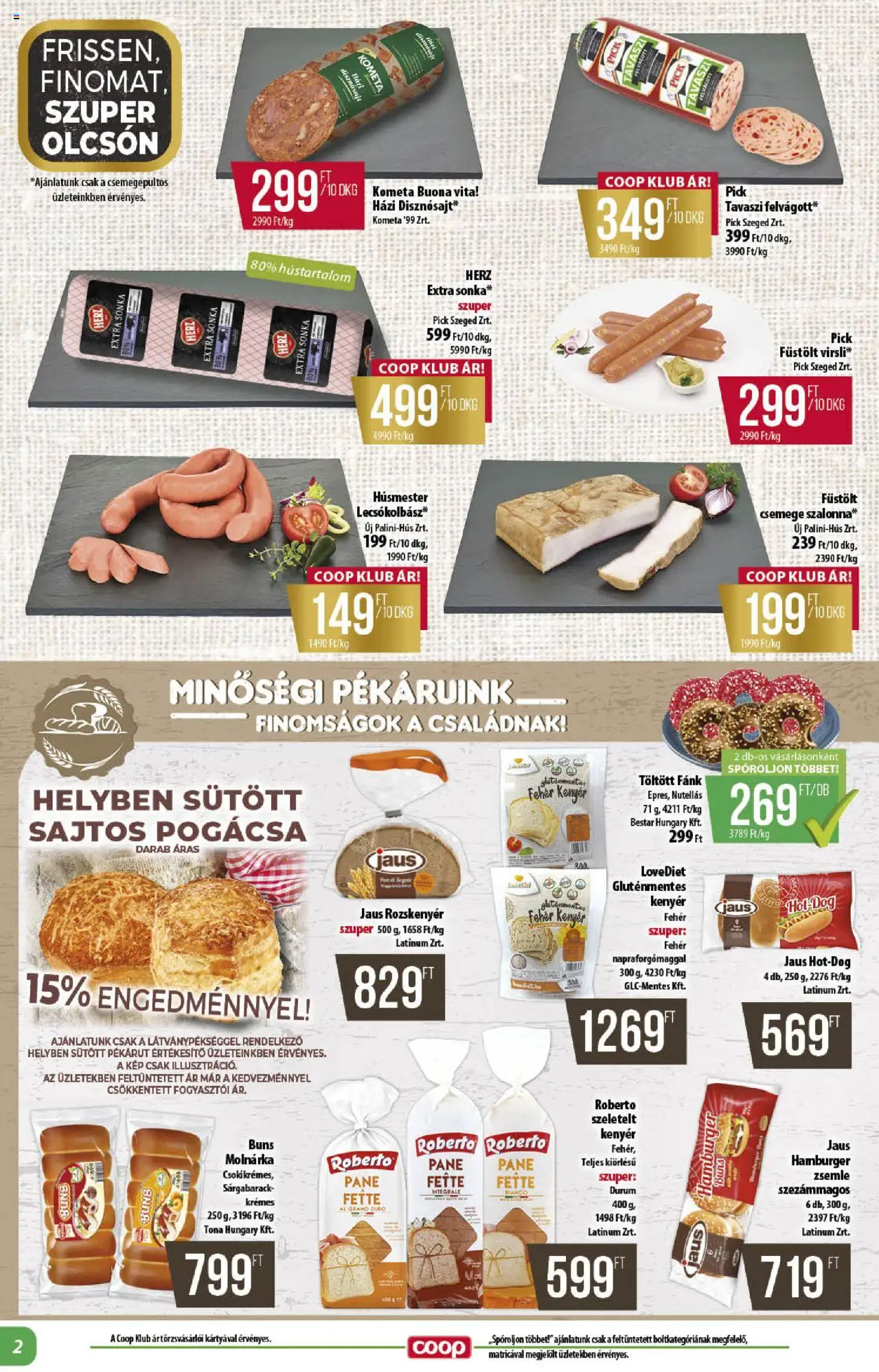 COOP akciós ujság - amely érvényes a következő dátumtól: 18.09.2025 | Oldal: 2 | Termékek: Hamburger, Zsemle, Szalonna, Lecsókolbász