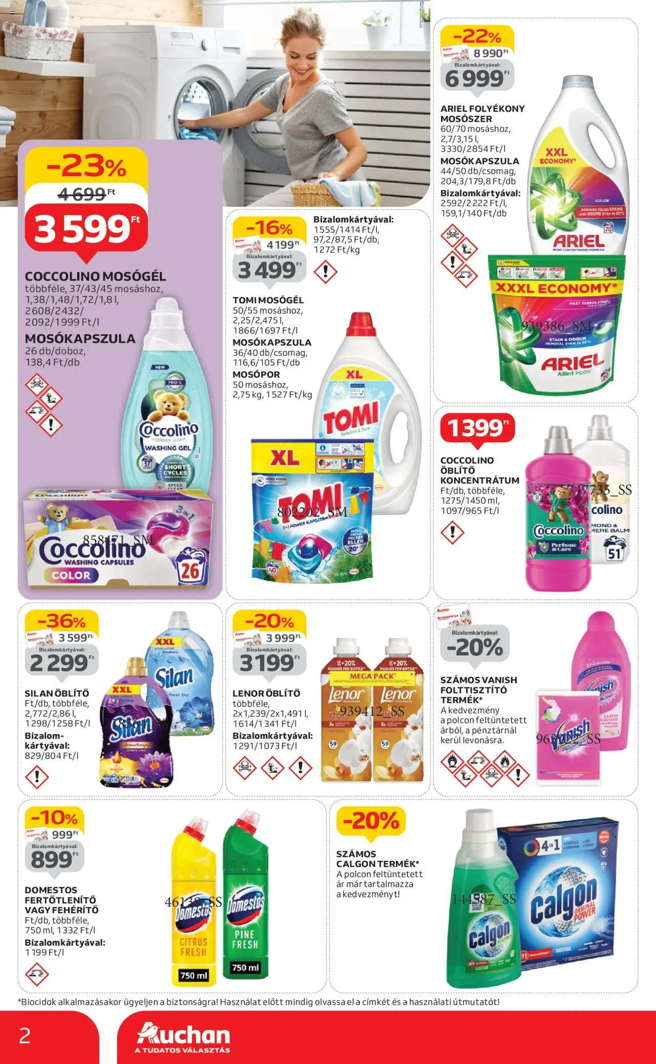 Auchan akciós ujság - amely érvényes a következő dátumtól: 05.06.2025 | Oldal: 2 | Termékek: Mosógél, Mosókapszula, Folyékony mosószer, Mosópor