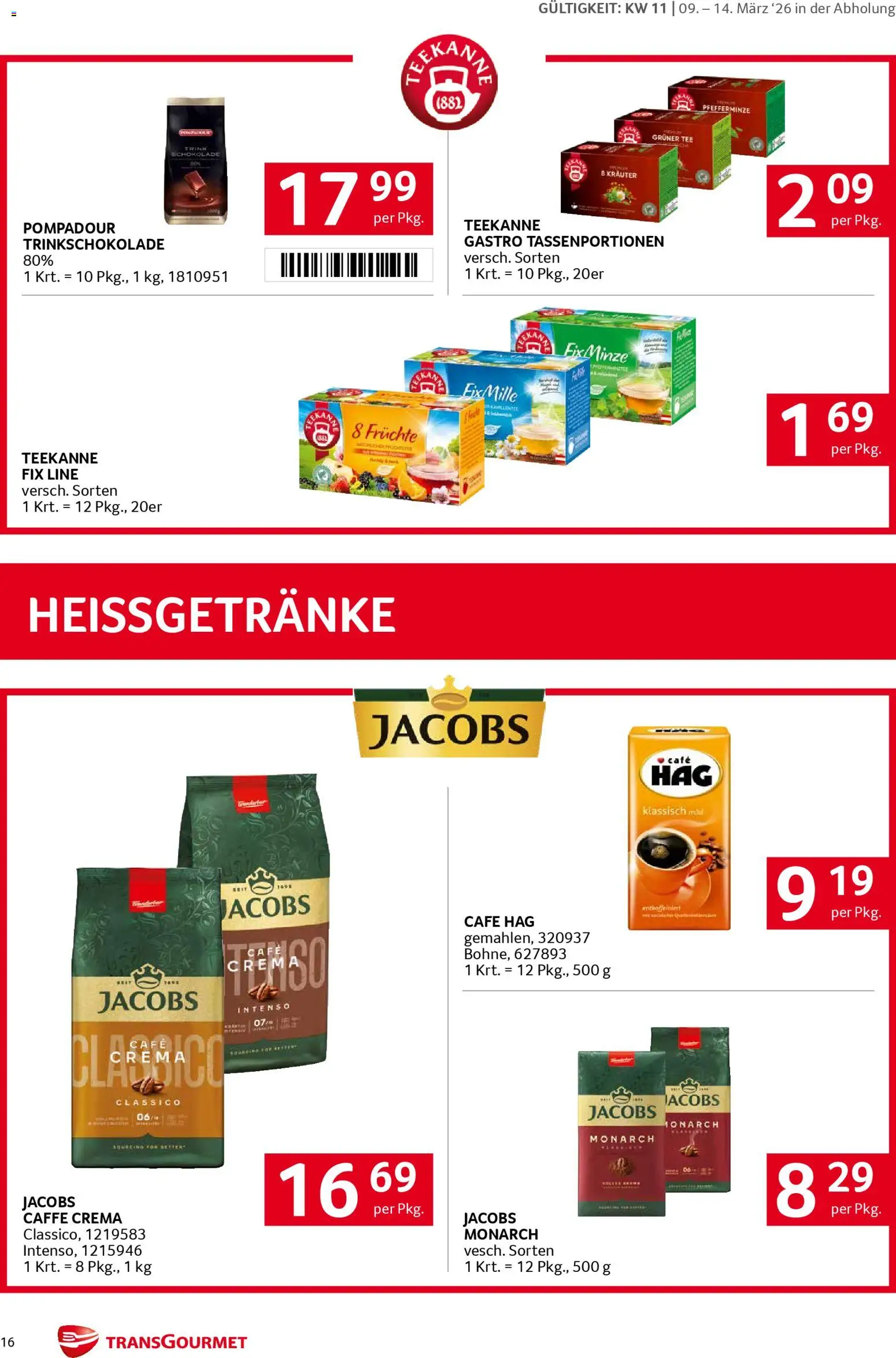 Transgourmet Flugblatt gültig ab 08.03.2026 | Seite: 16 | Produkte: Schokolade, Tee