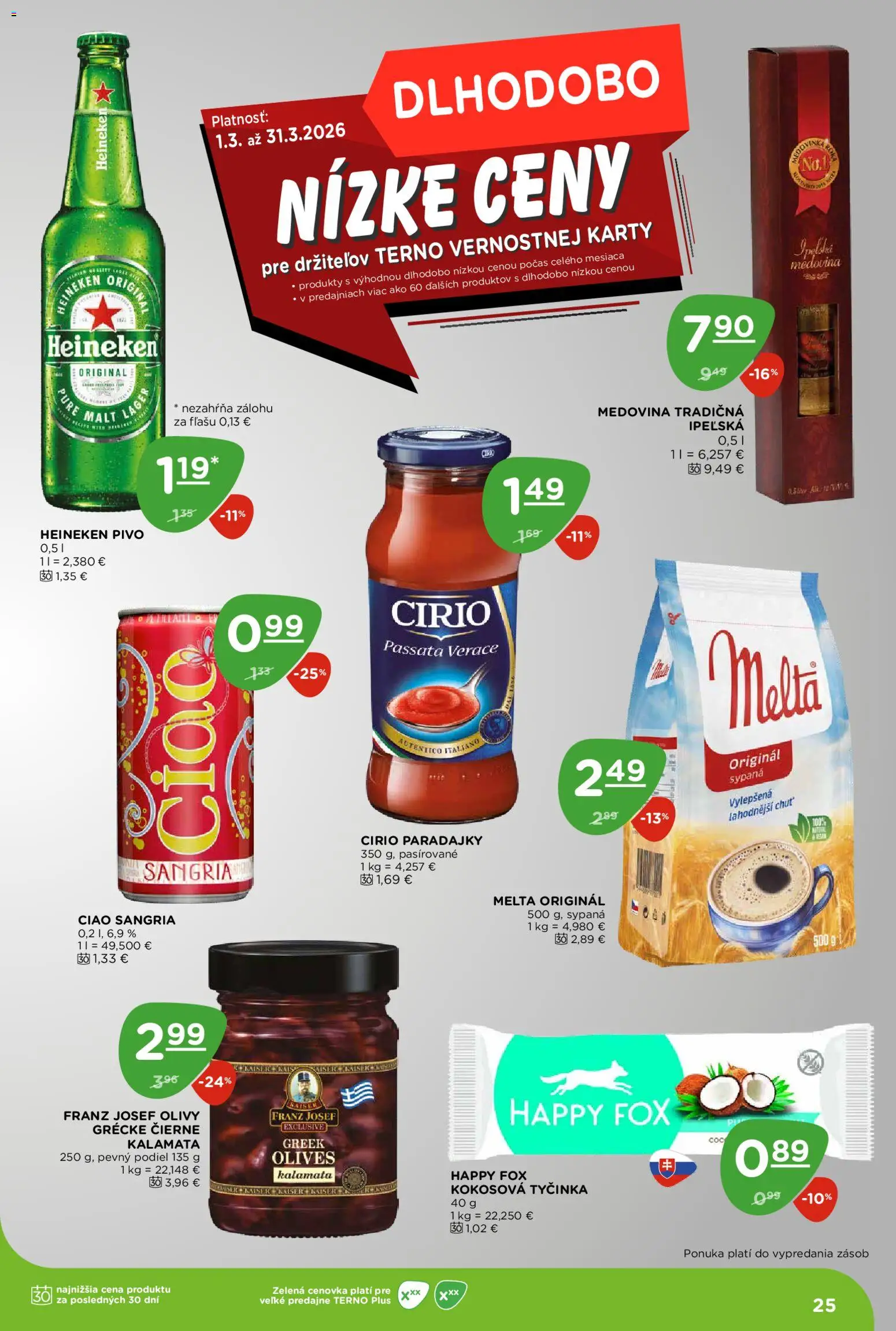 Nové Terno akcie – leták je platný od 19.03.2026 | Strana: 25 | Produkty: Pivo, Paradajky