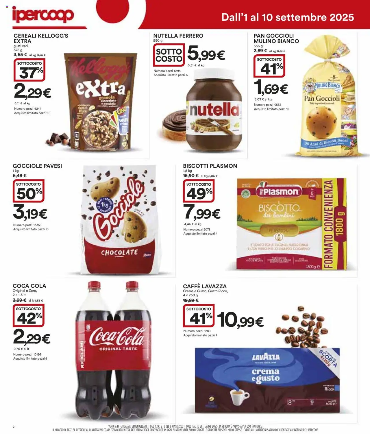 Volantino Ipercoop del 01.09.2025 | Pagina: 2 | Prodotti: Caffè, Cereali, Nutella, Coca Cola