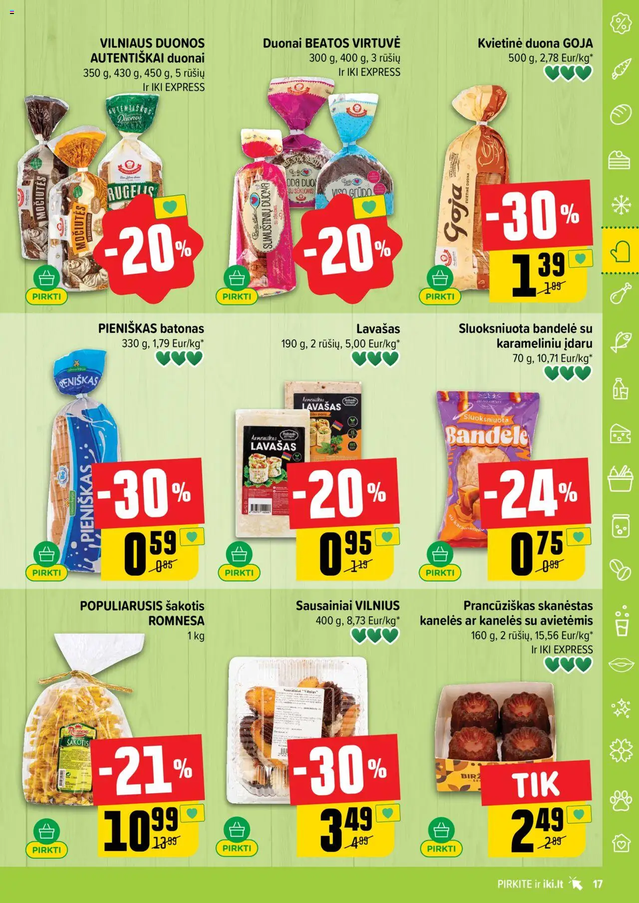 IKI akcijos nuo 15.09.2025 | Puslapis: 17 | Prekių: Sausainiai, Batonas, Bandelė, Duona