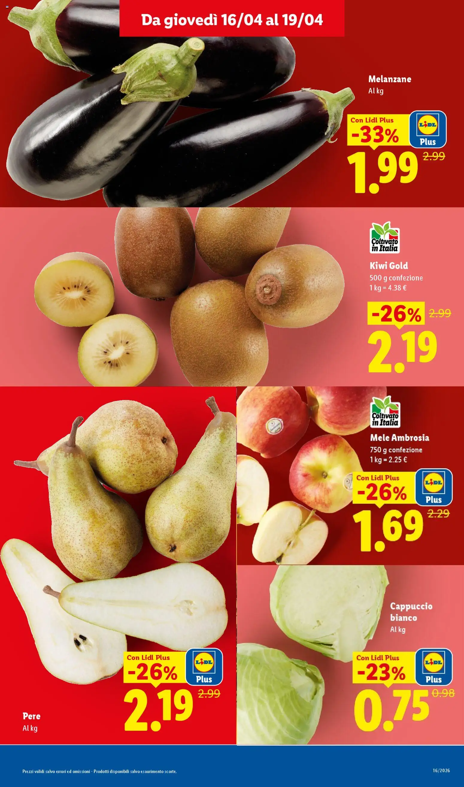 Volantino Lidl del 16.04.2026 | Pagina: 5 | Prodotti: Mele, Kiwi, Cappuccio, Melanzane