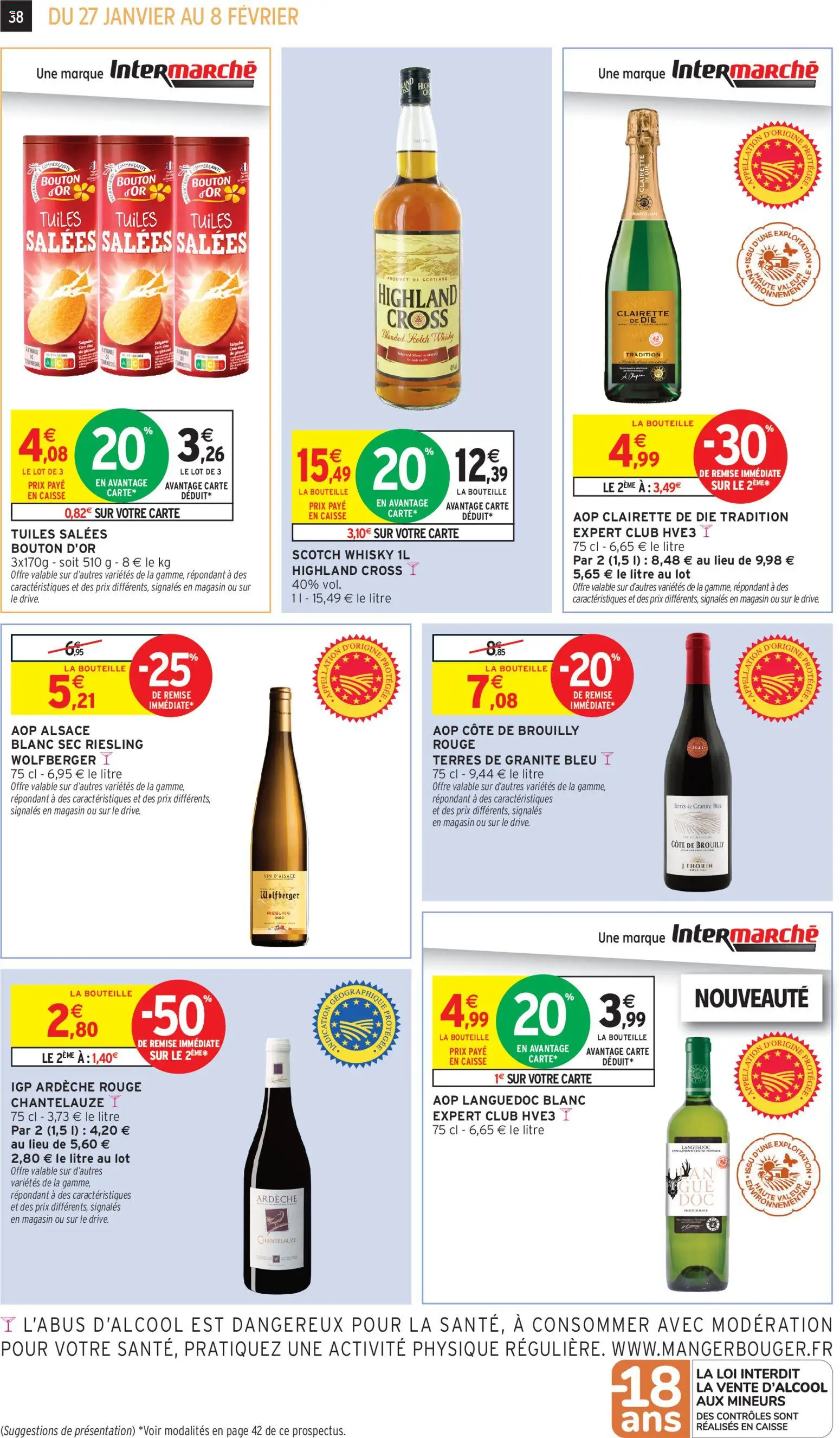 {H1} | Page: 38 | Produits: Whisky, Clairette de die, Vin, Chips