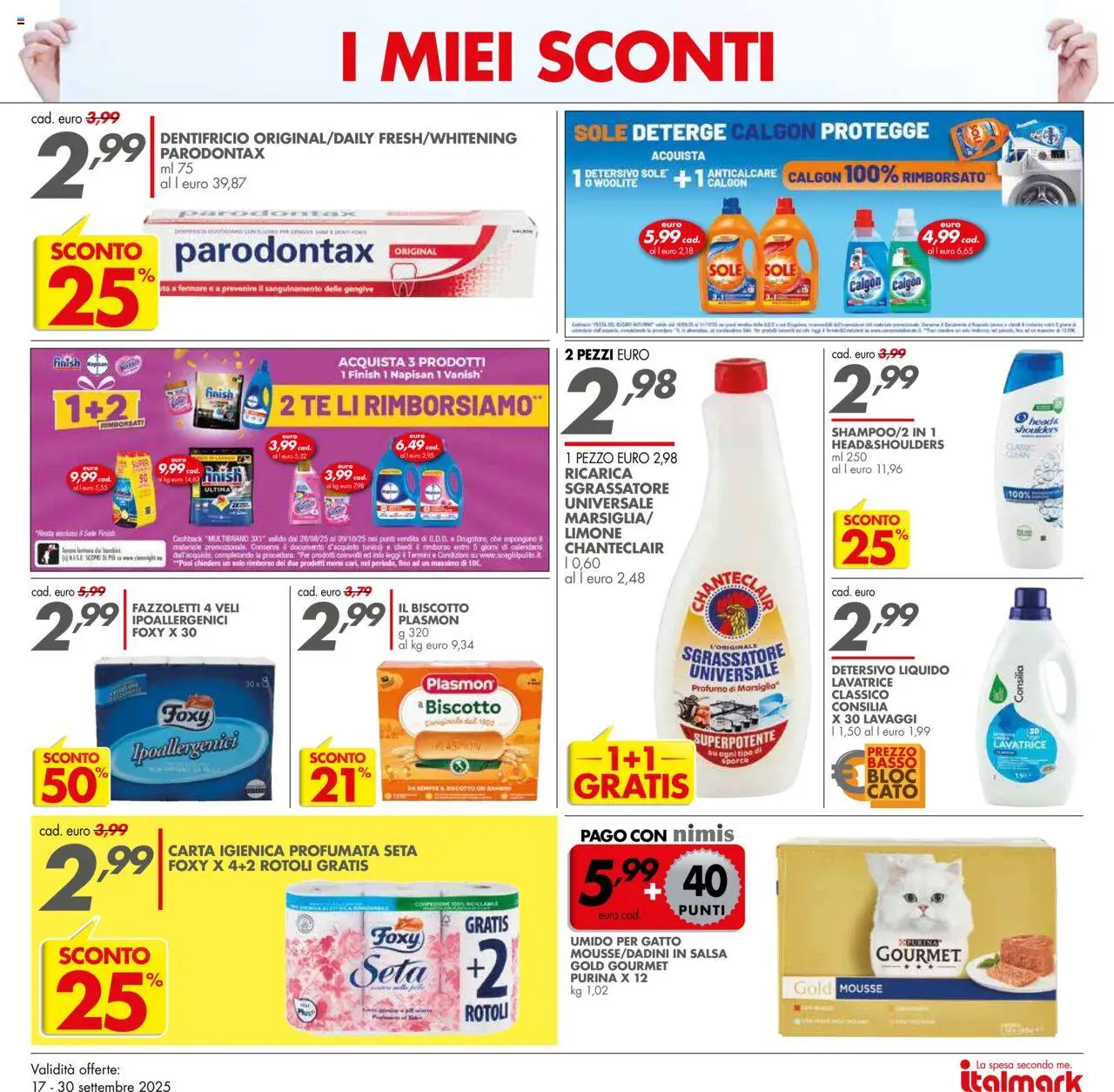Volantino Italmark del 17.09.2025 | Pagina: 11 | Prodotti: Fazzoletti, Anticalcare, Salsa, Profumo