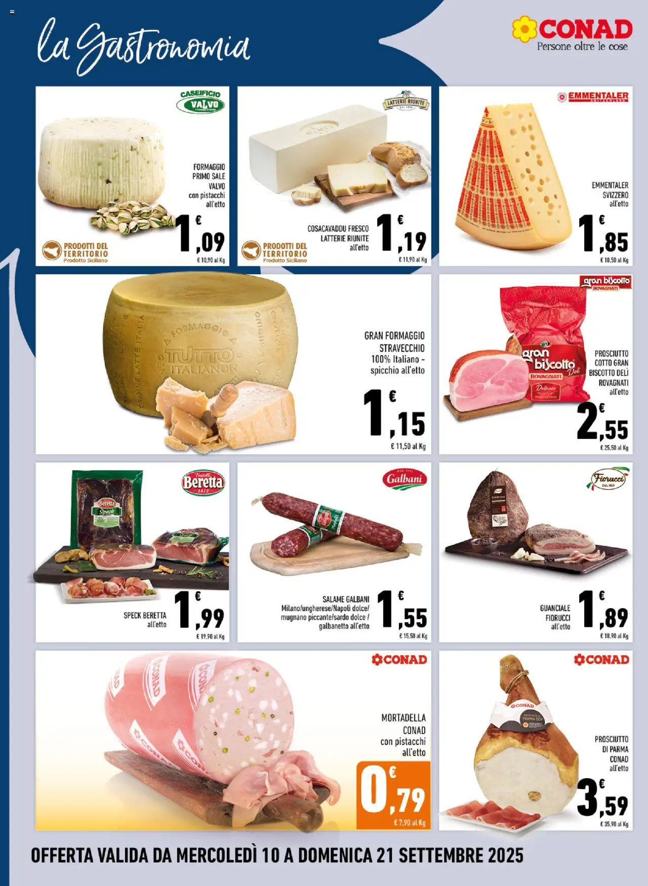 Volantino Conad del 10.09.2025 | Pagina: 8 | Prodotti: Salame, Latte, Prosciutto, Mortadella