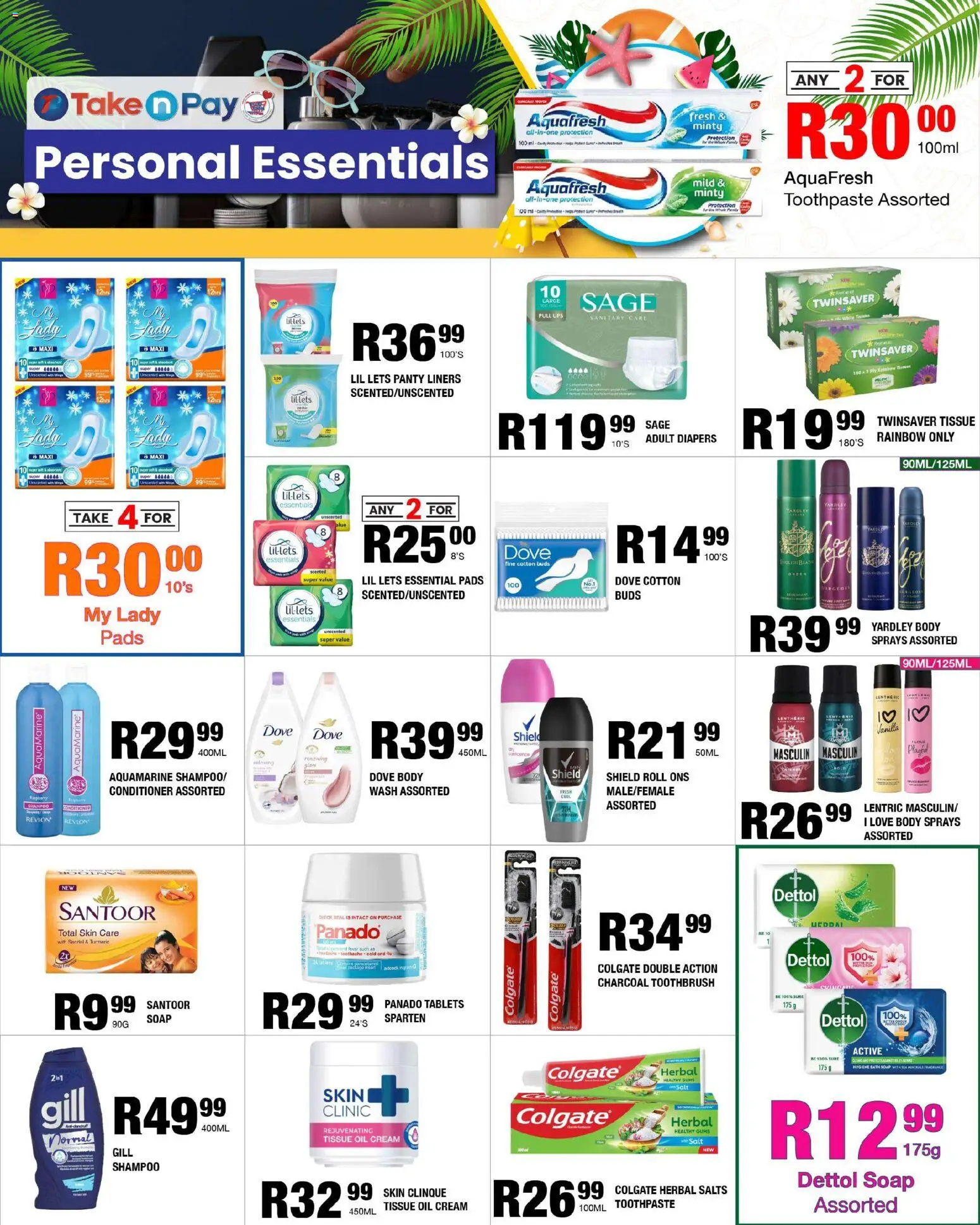 New Take n Pay catalogue – valid from 10.11.2025 | Page: 15 | Products: Pads, Oil, Soap, Toothbrush