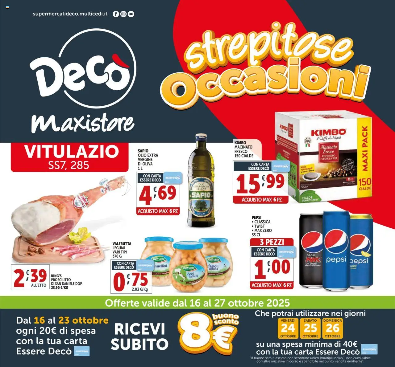 Volantino Decò del 16.10.2025 | Pagina: 1 | Prodotti: Fagioli, Olio, Pepsi, Macinato