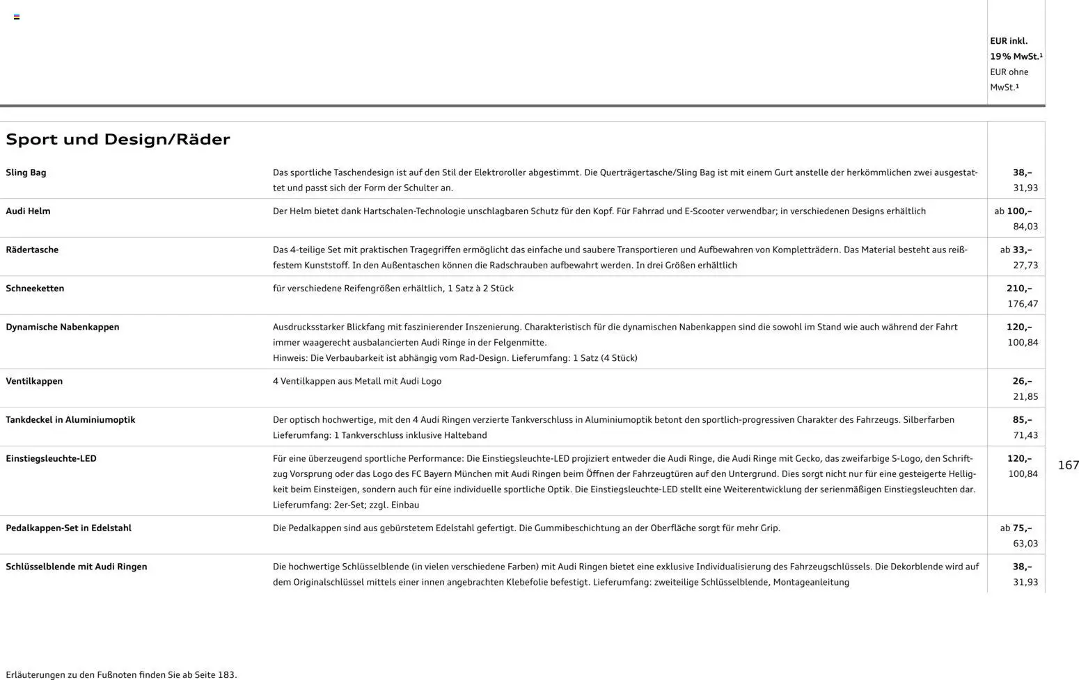 Audi A5 – gültig ab 28.10.2025 | Seite: 167 | Produkte: Tasche, Ski, Wasser, Reisetasche