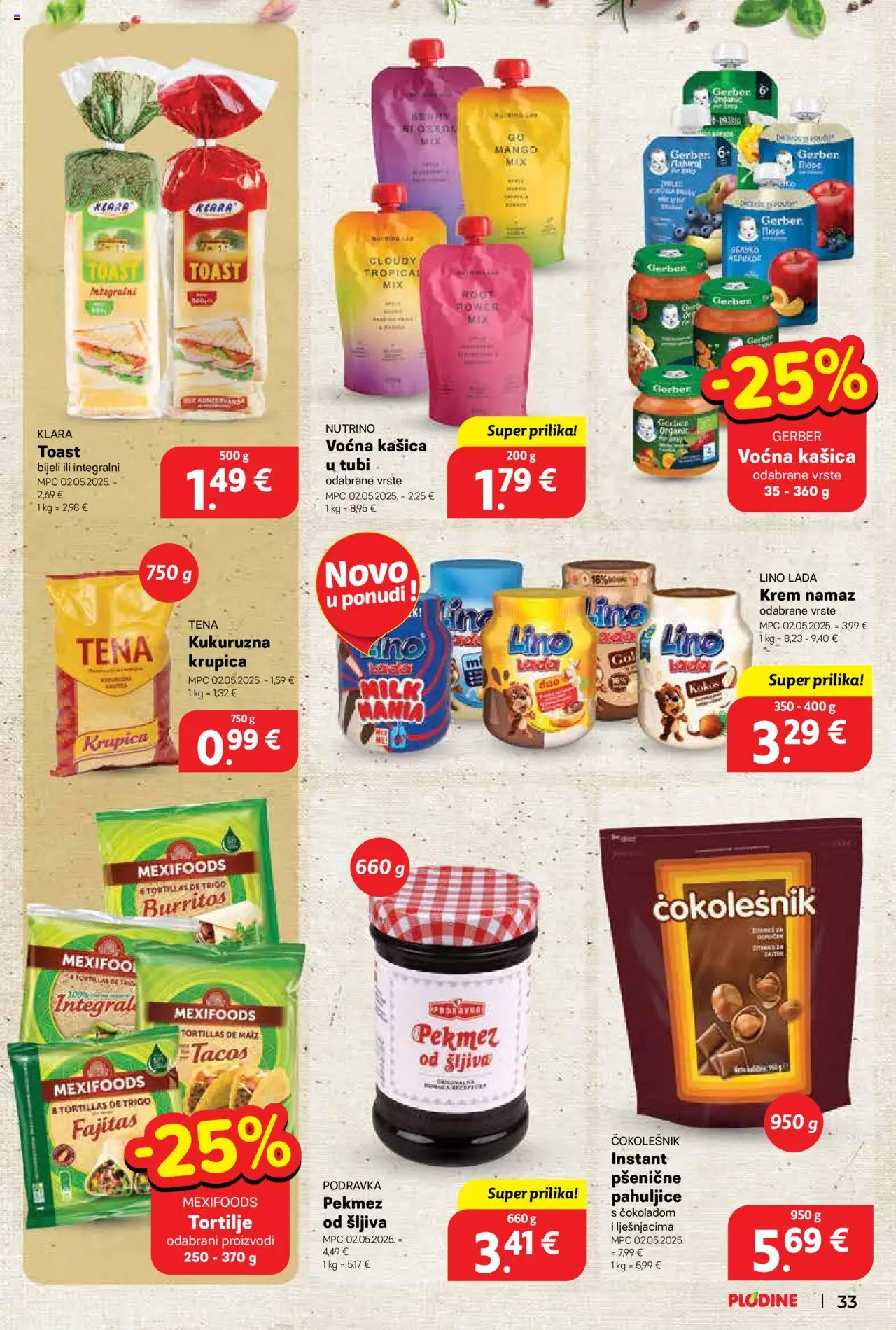 Plodine katalog | vrijedi od 02.07.2025 | Stranica: 33 | Proizvodi: Lino Lada, Šljiva, Pahuljice, Namaz