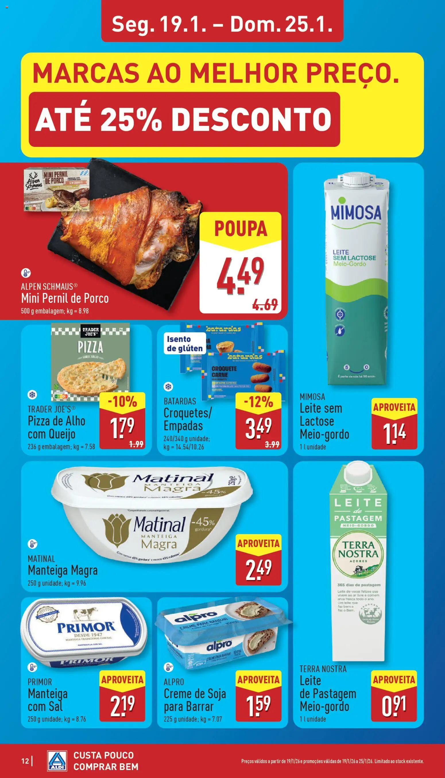 Aldi folheto │ válido de 19.01.2026 | Página: 12 | Produtos: Pernil, Leite, Pizza, Carne