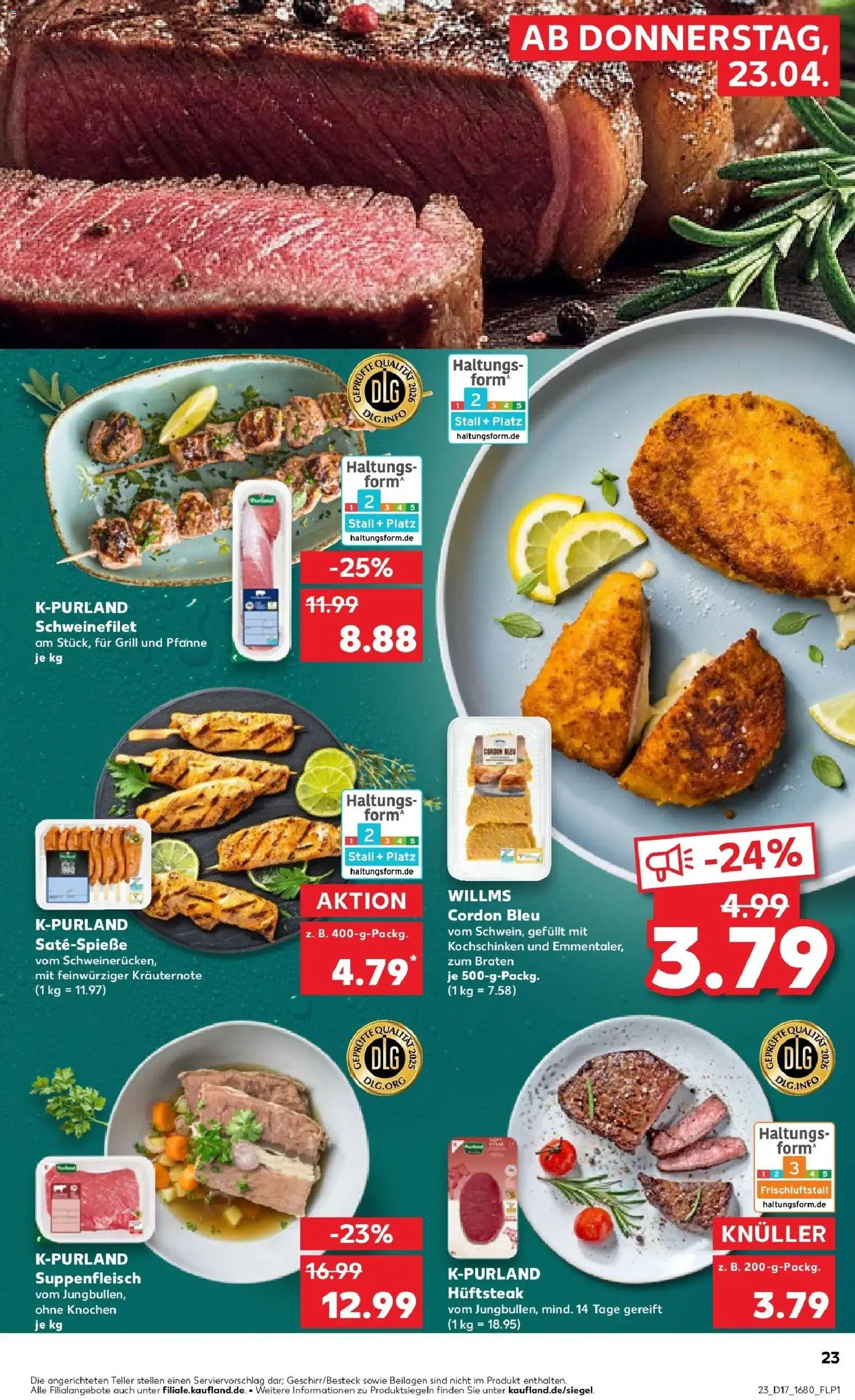 Kaufland Prospekt Hechingen	 – gültig ab 23.04.2026 | Seite: 23 | Produkte: Schweinefilet, Suppenfleisch, Schweinerucken, Steak