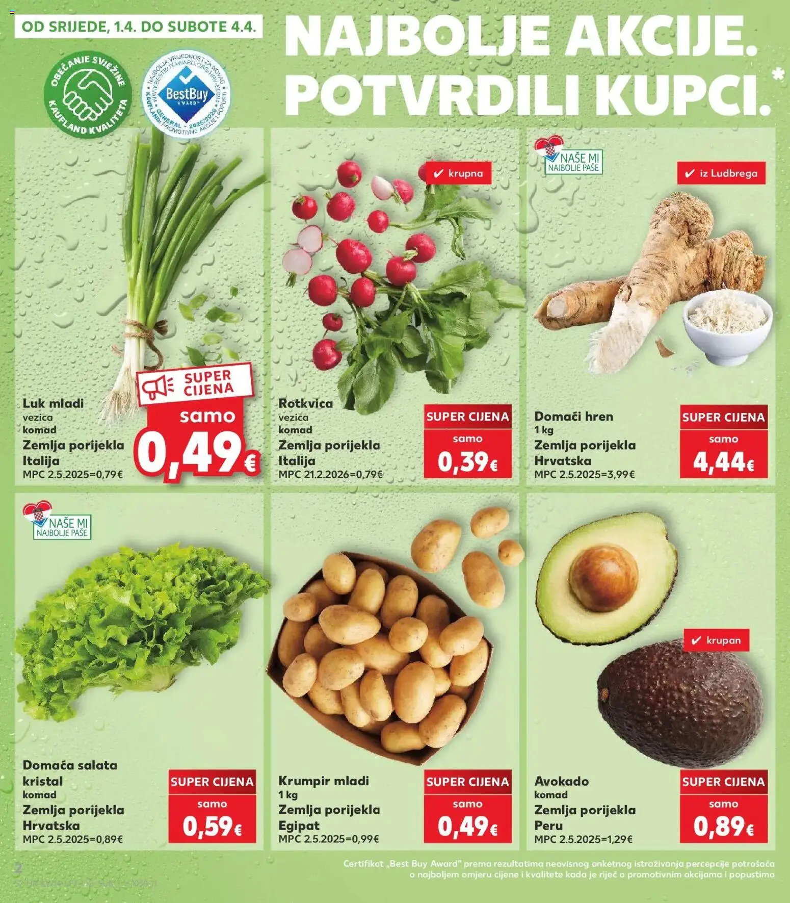 Kaufland katalog | vrijedi od 01.04.2026 | Stranica: 2 | Proizvodi: Avokado, Krumpir, Luk, Hren